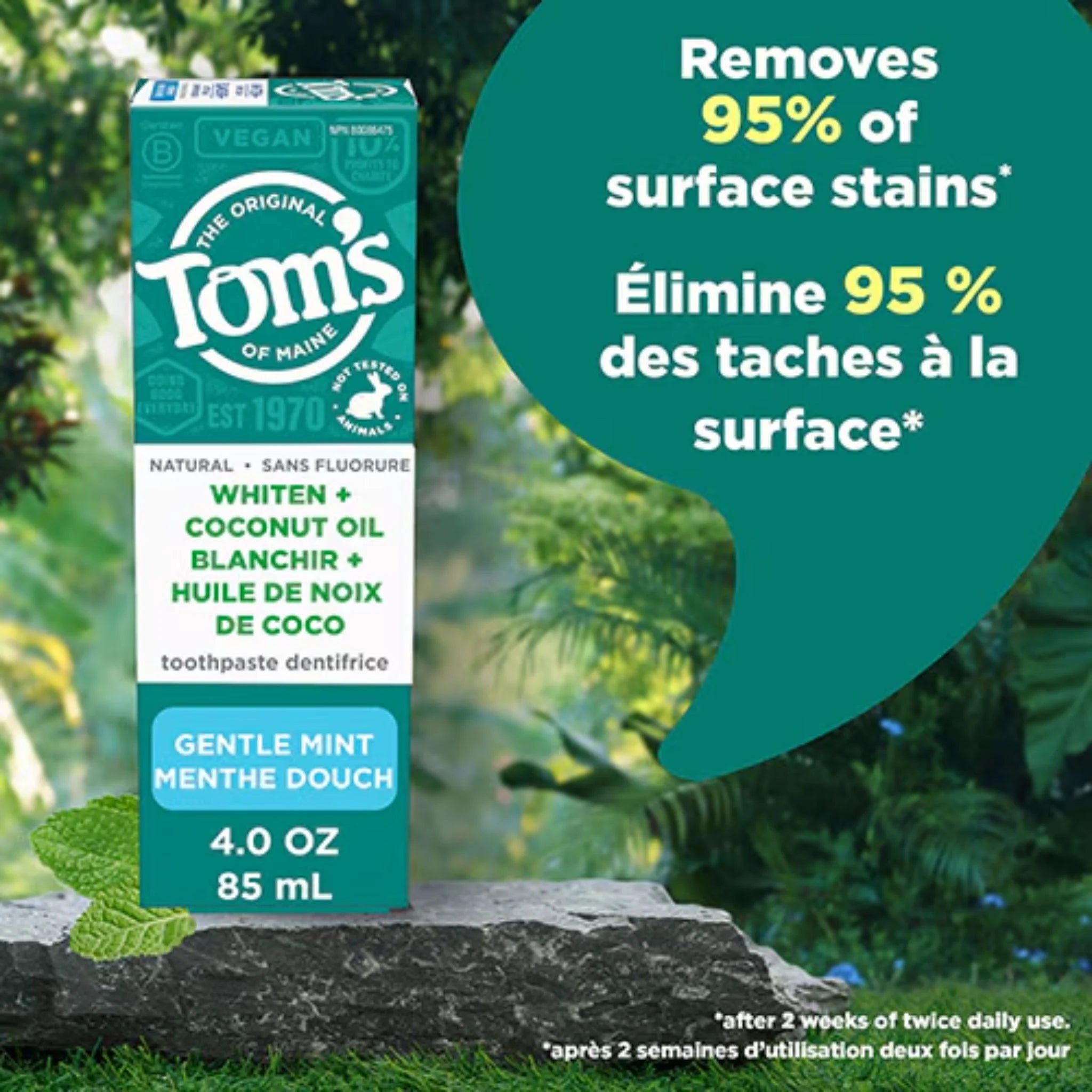 Tom's Of Maine Whiten+ Coconut Oil Fluroide Free Gentle Mint 85ml