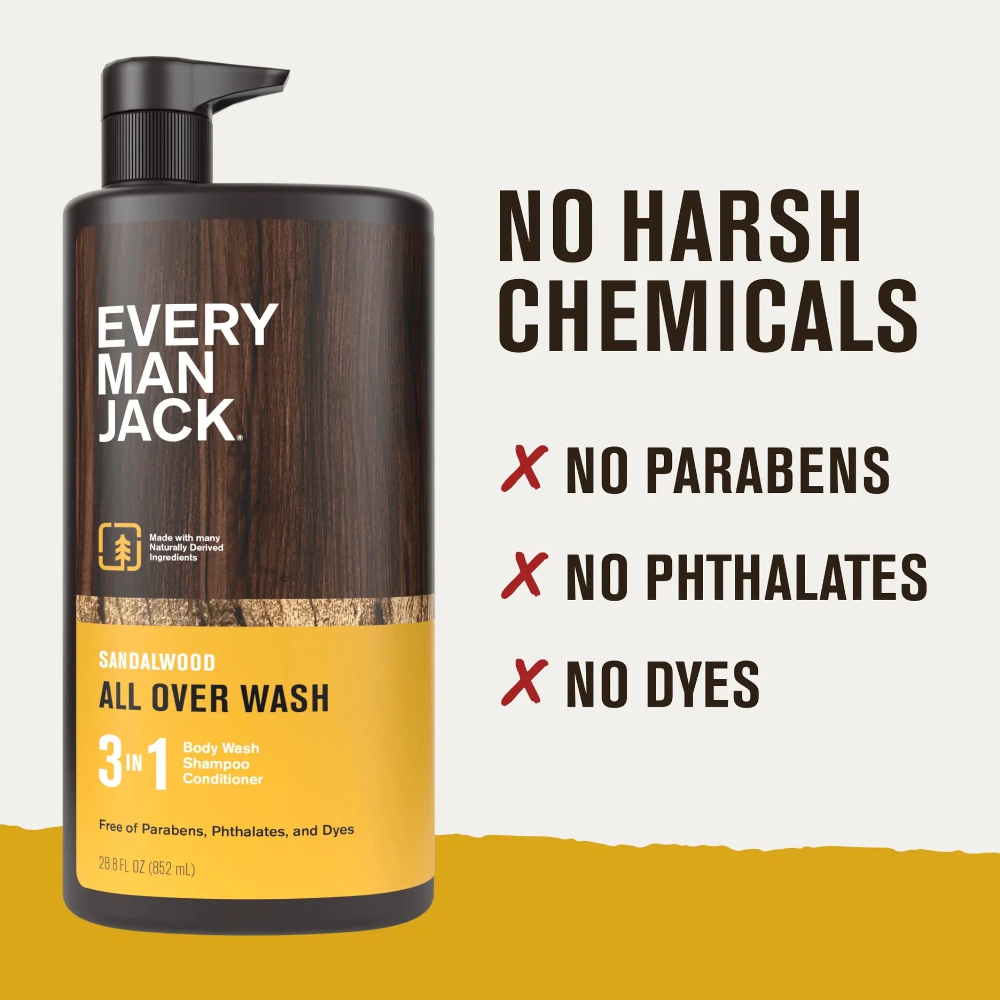 Every Man Jack 3-in-1 All Over Wash Sandalwood 852ml - Nature's Source Inc