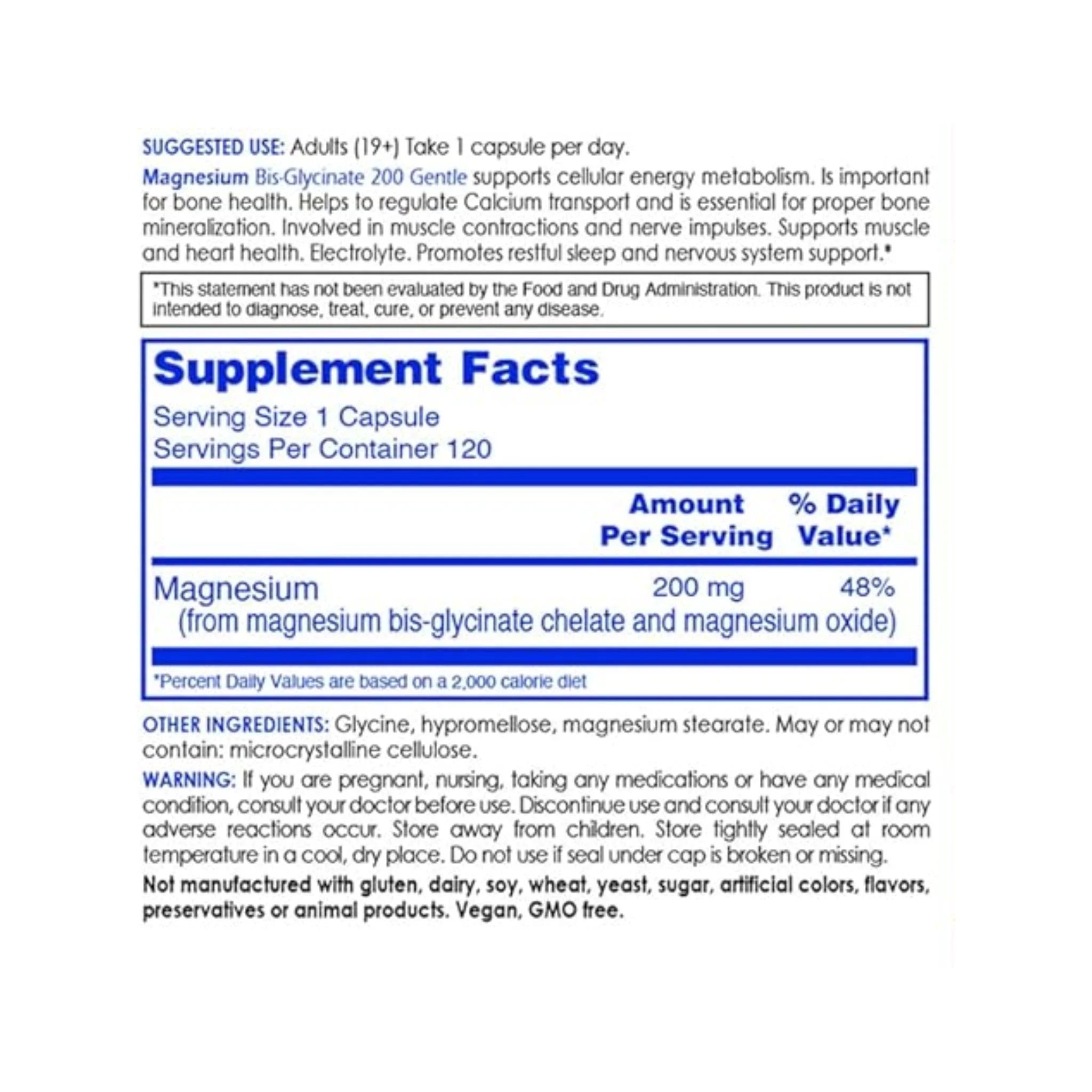 CanPrev Magnesium BisGlycinate 200mgs 120 Vegan Capsules - Nature's Source Inc