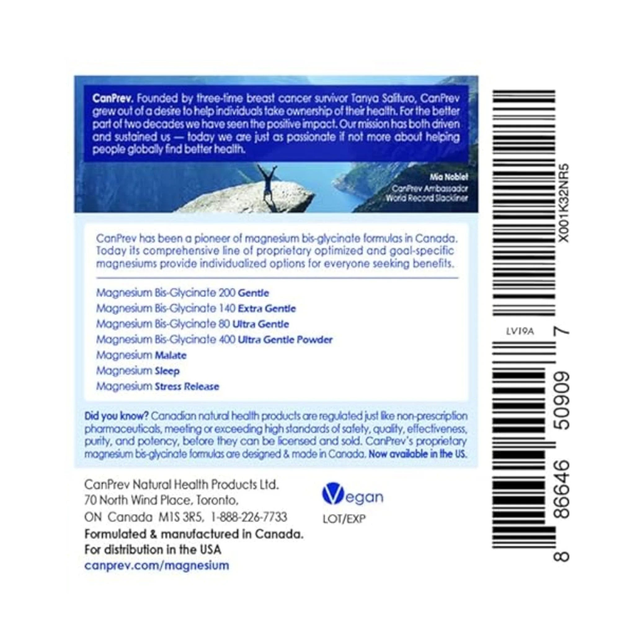 CanPrev Magnesium BisGlycinate 200mgs 120 Vegan Capsules - Nature's Source Inc