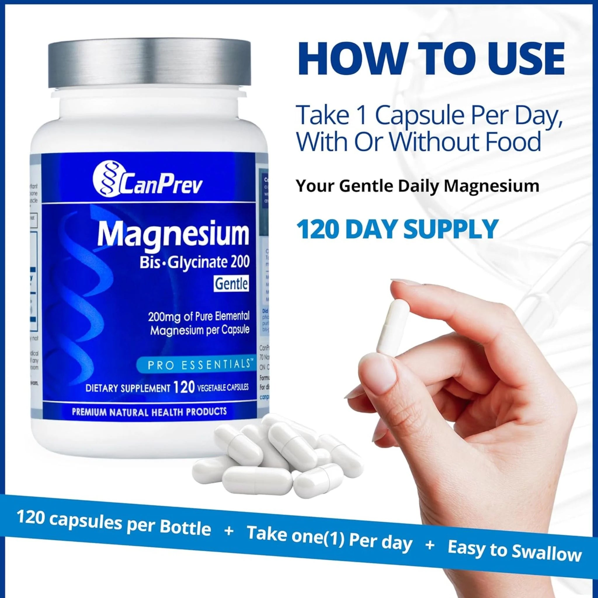 CanPrev Magnesium BisGlycinate 200mgs 120 Vegan Capsules - Nature's Source Inc