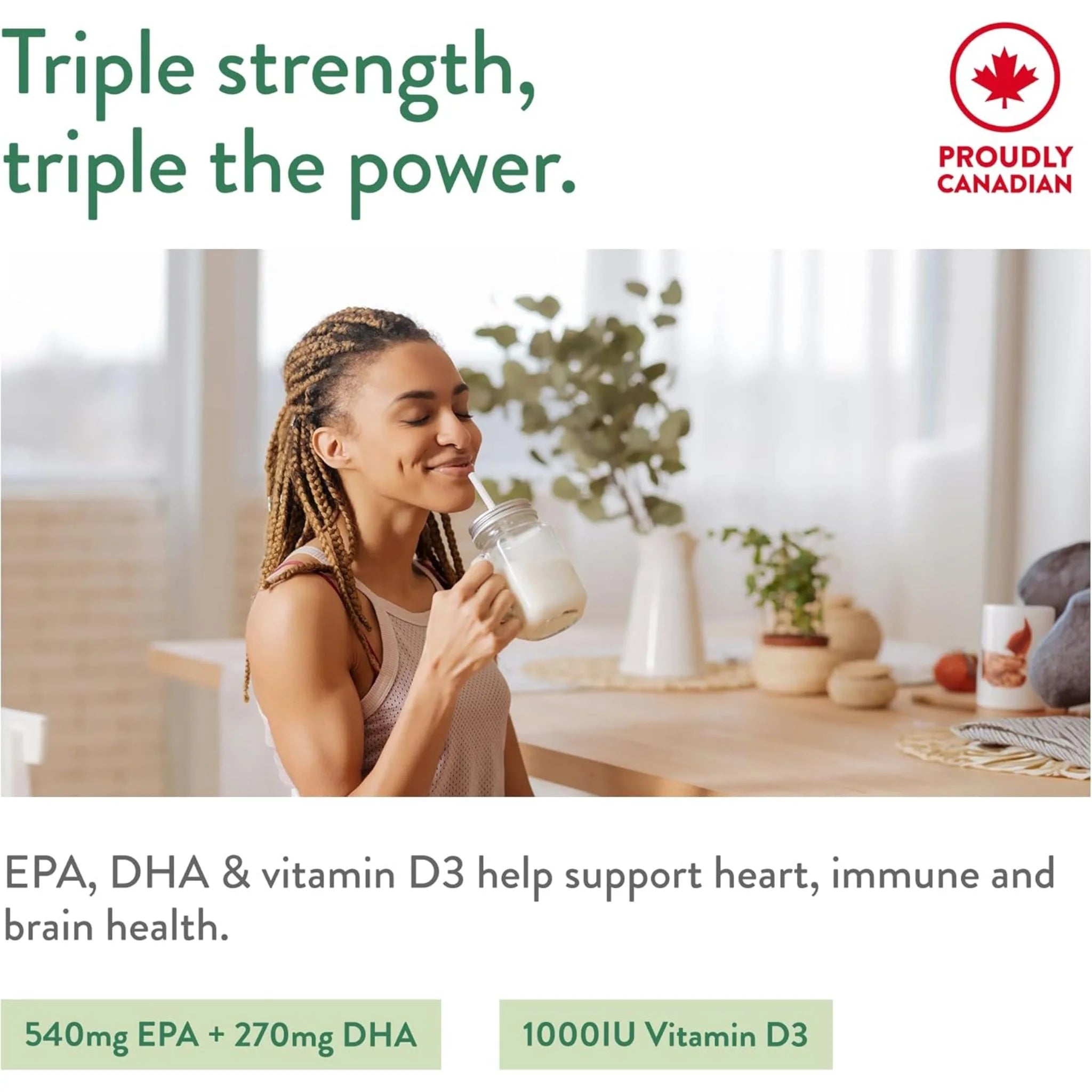 Genuine Health Omega3+ Triple Strength + D3, 60 Softgels - Nature's Source Inc