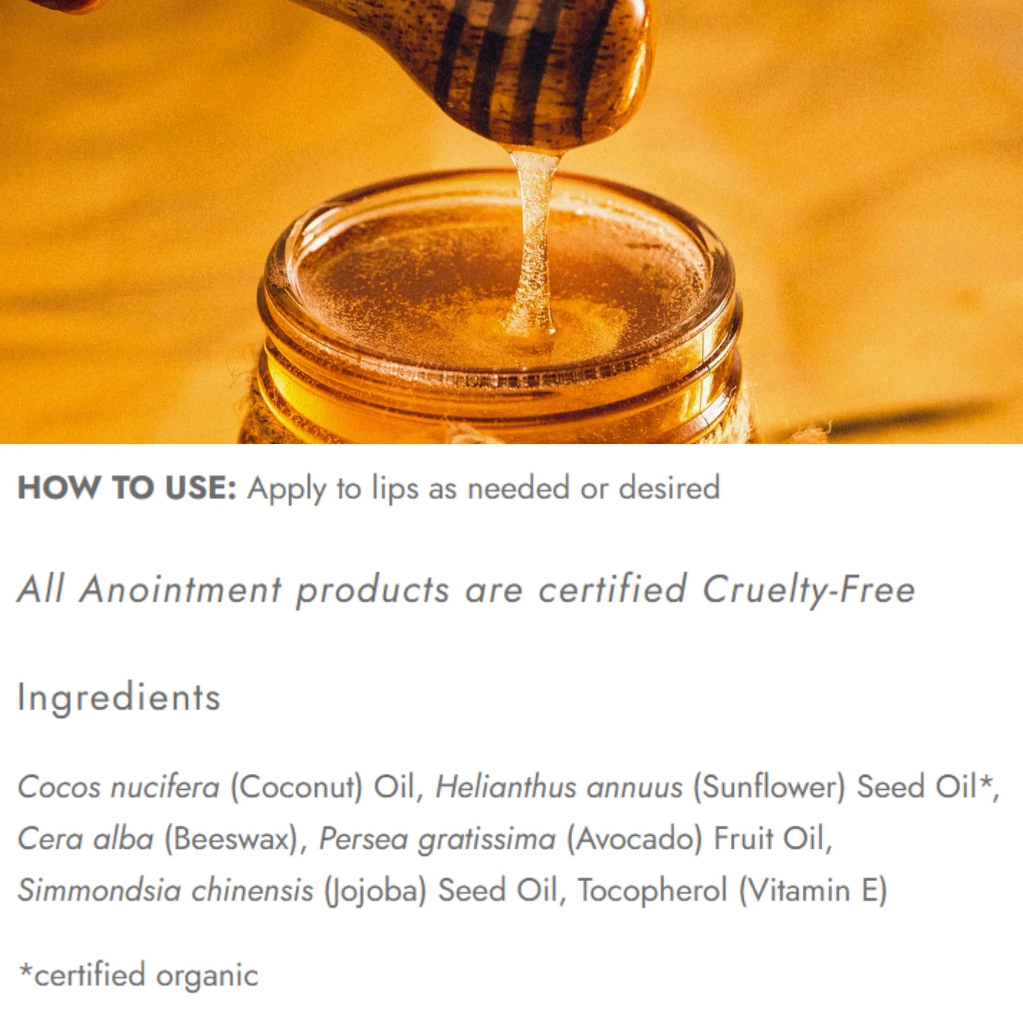 Anointment Natural Skin Care Honey Lip Balm 4.25g