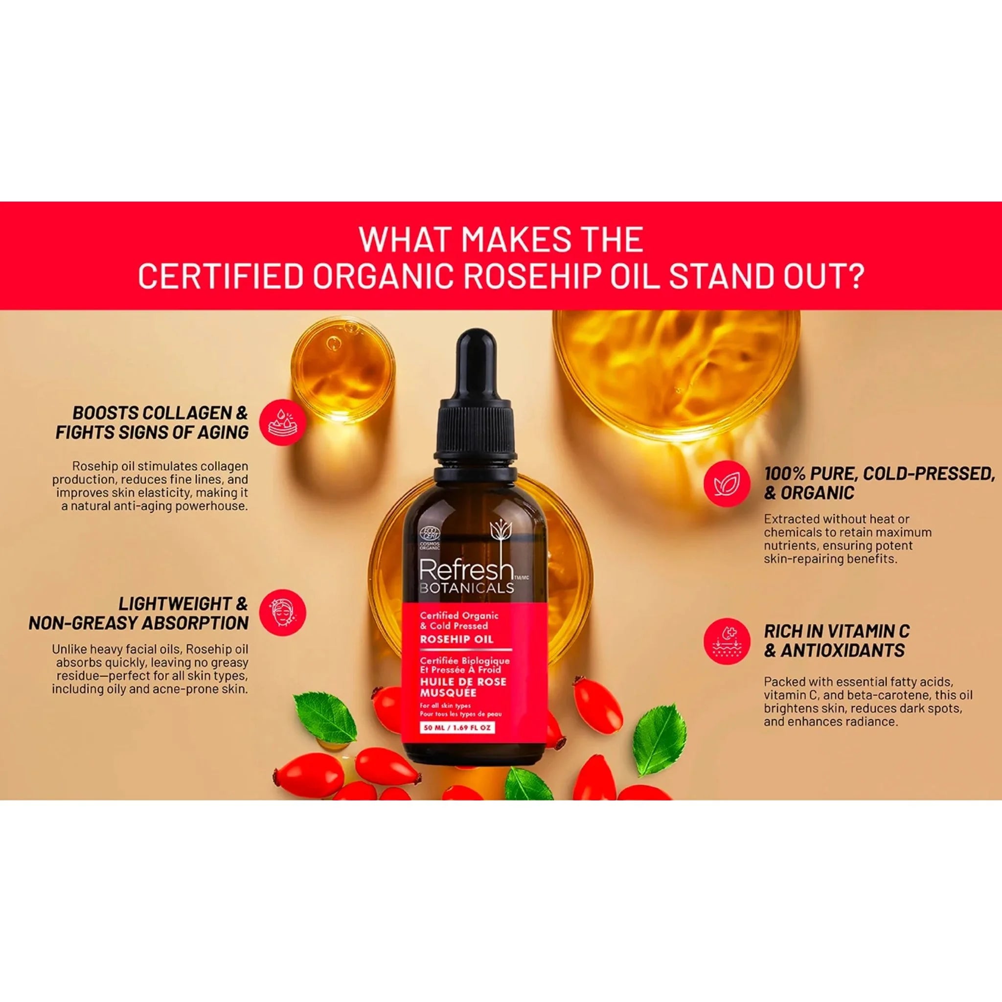 Refresh Botanicals Rosehip Oil Organic & Cold Pressed 50ml