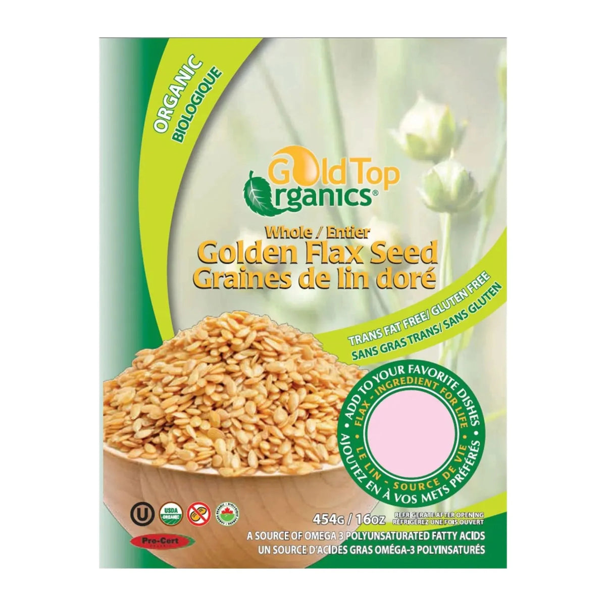 Gold Top Organics Whole Golden Flax Seed - 454g
