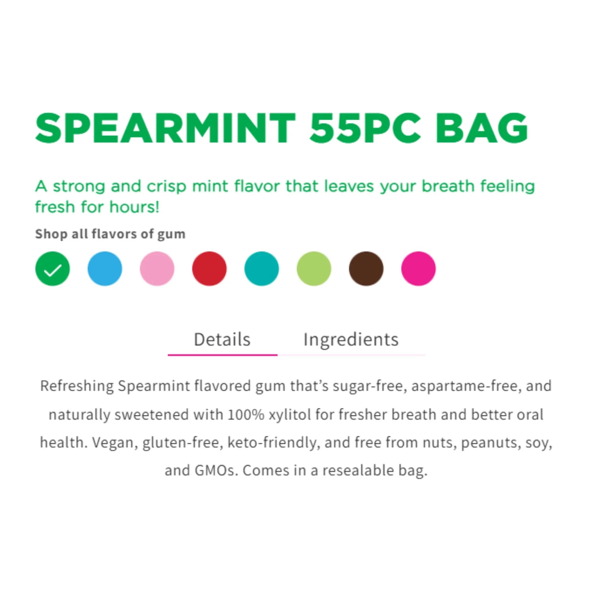 PUR Spearmint Gum Bag 55pc - Nature's Source Inc