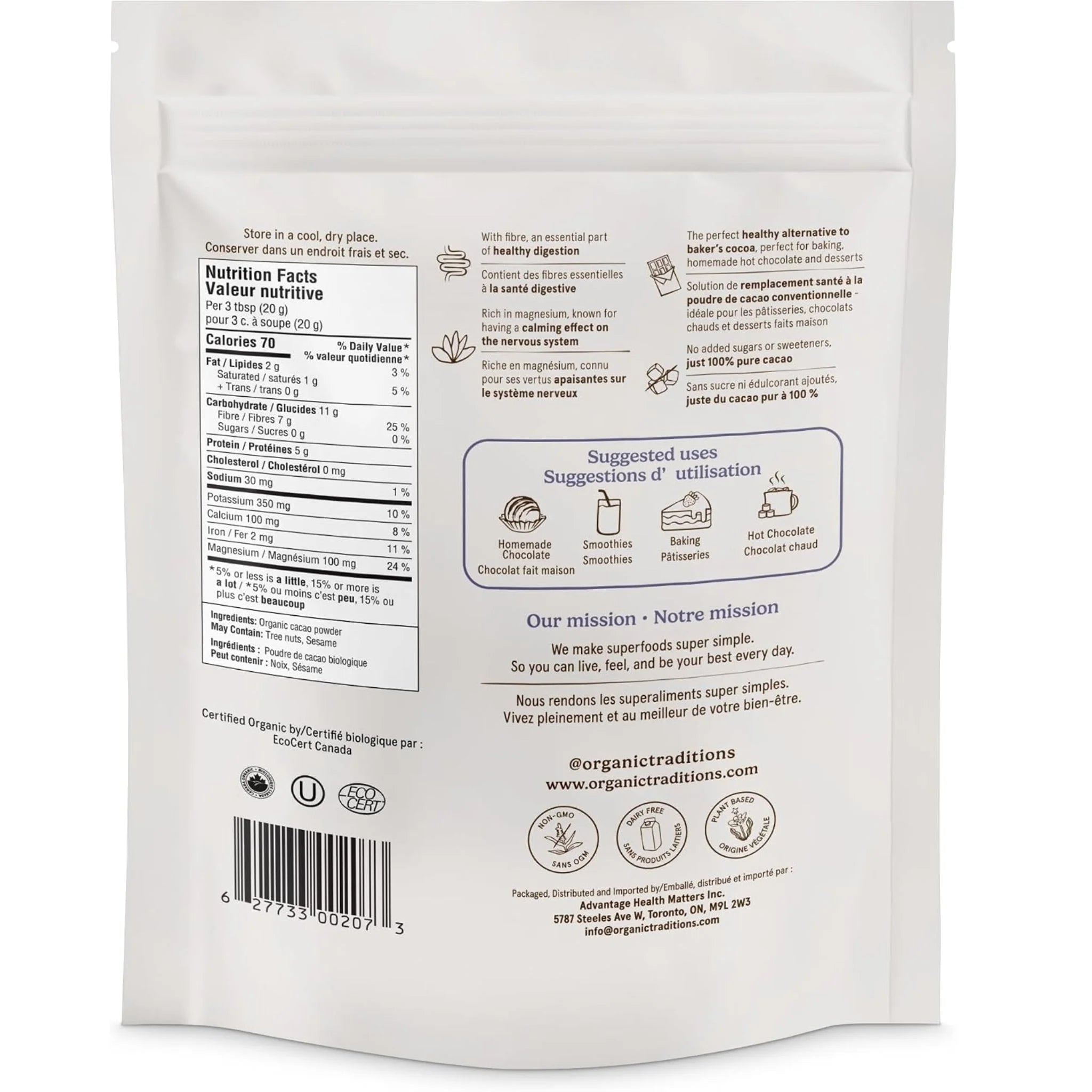 Organic Traditions Cacao Powder - 454g