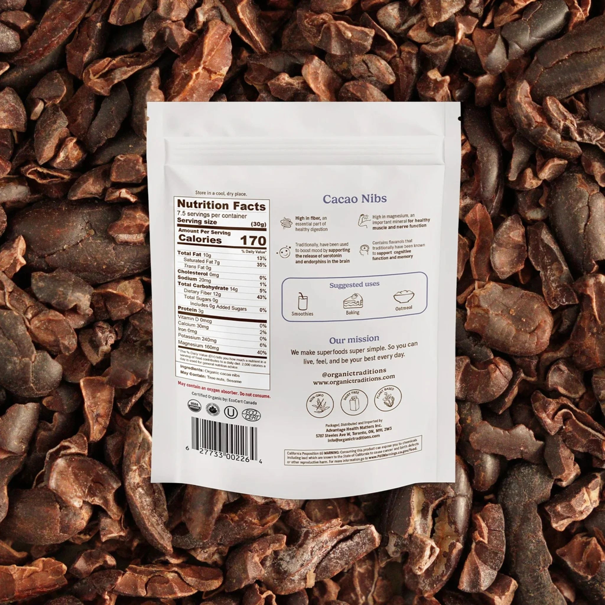 Organic Traditions Cacao Nibs - 454g - Nature's Source Inc