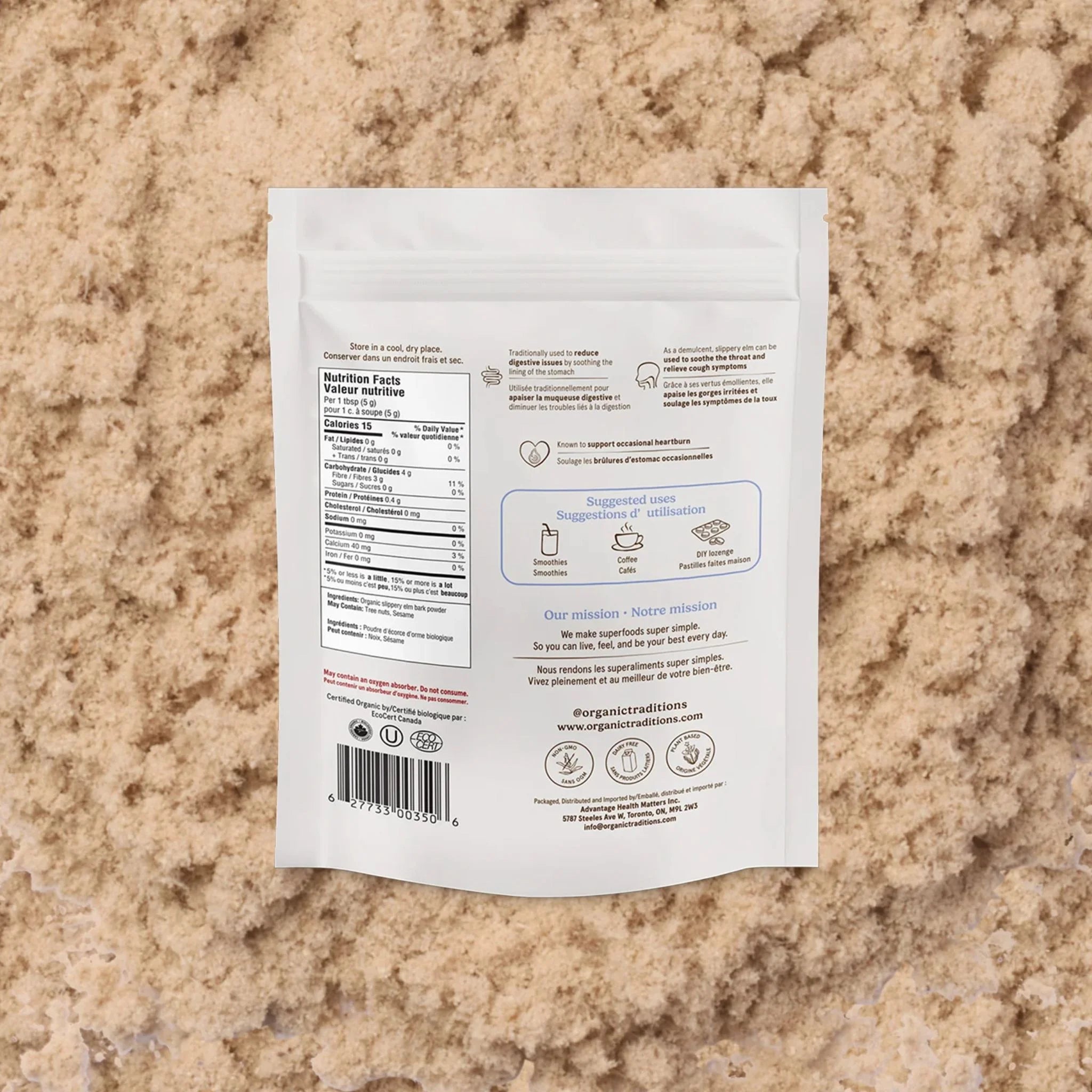 Organic Traditions Slippery Elm Bark Powder - 200g - Nature's Source Inc
