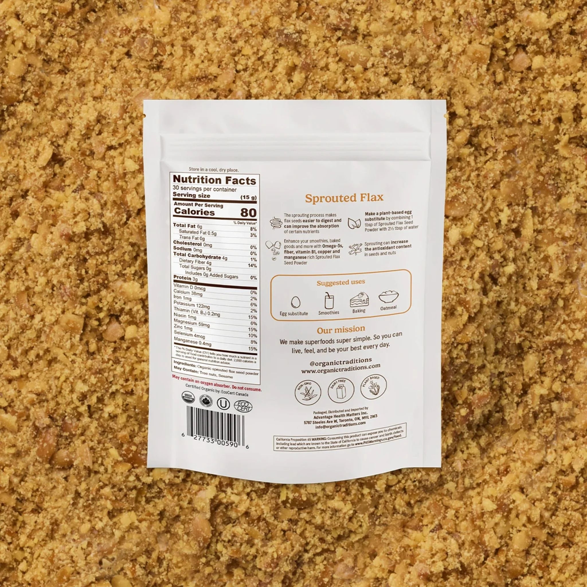Organic Traditions Sprouted Flax Seed Powder - 454g