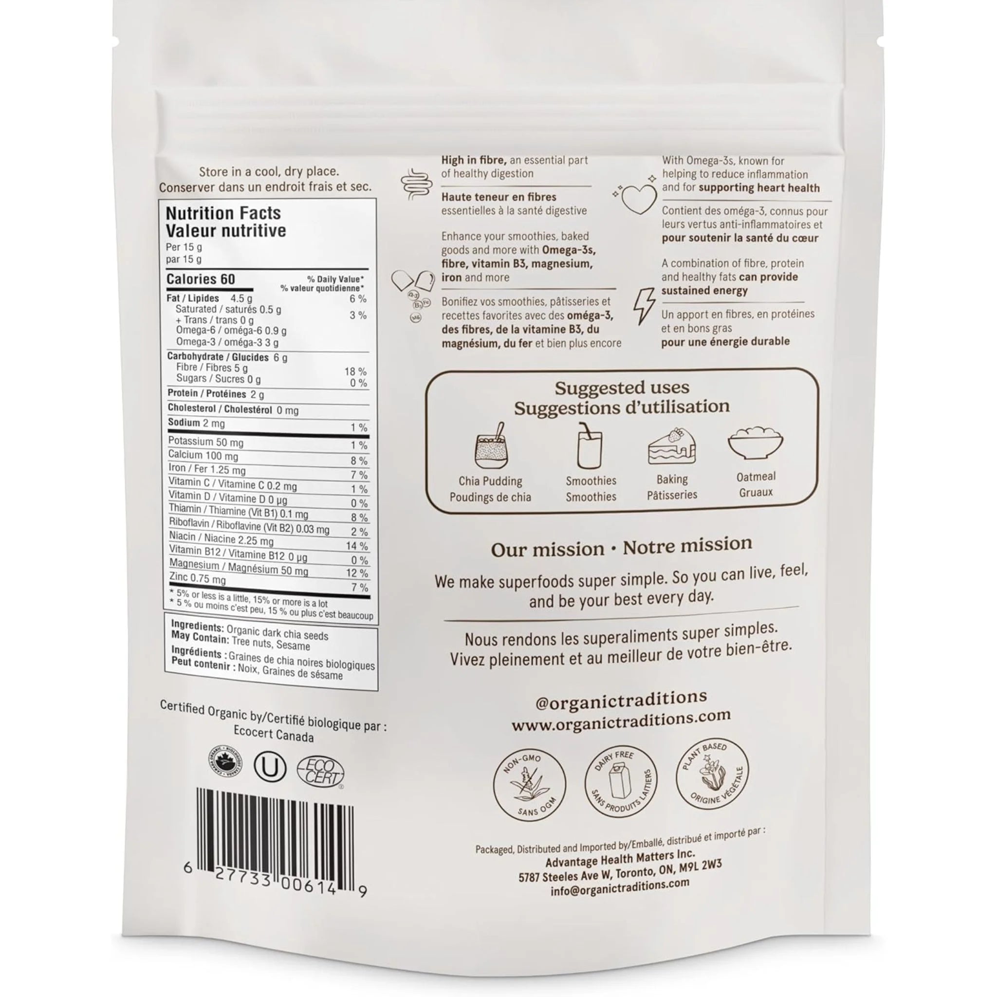 Organic Traditions Dark Chia Seeds - 454g