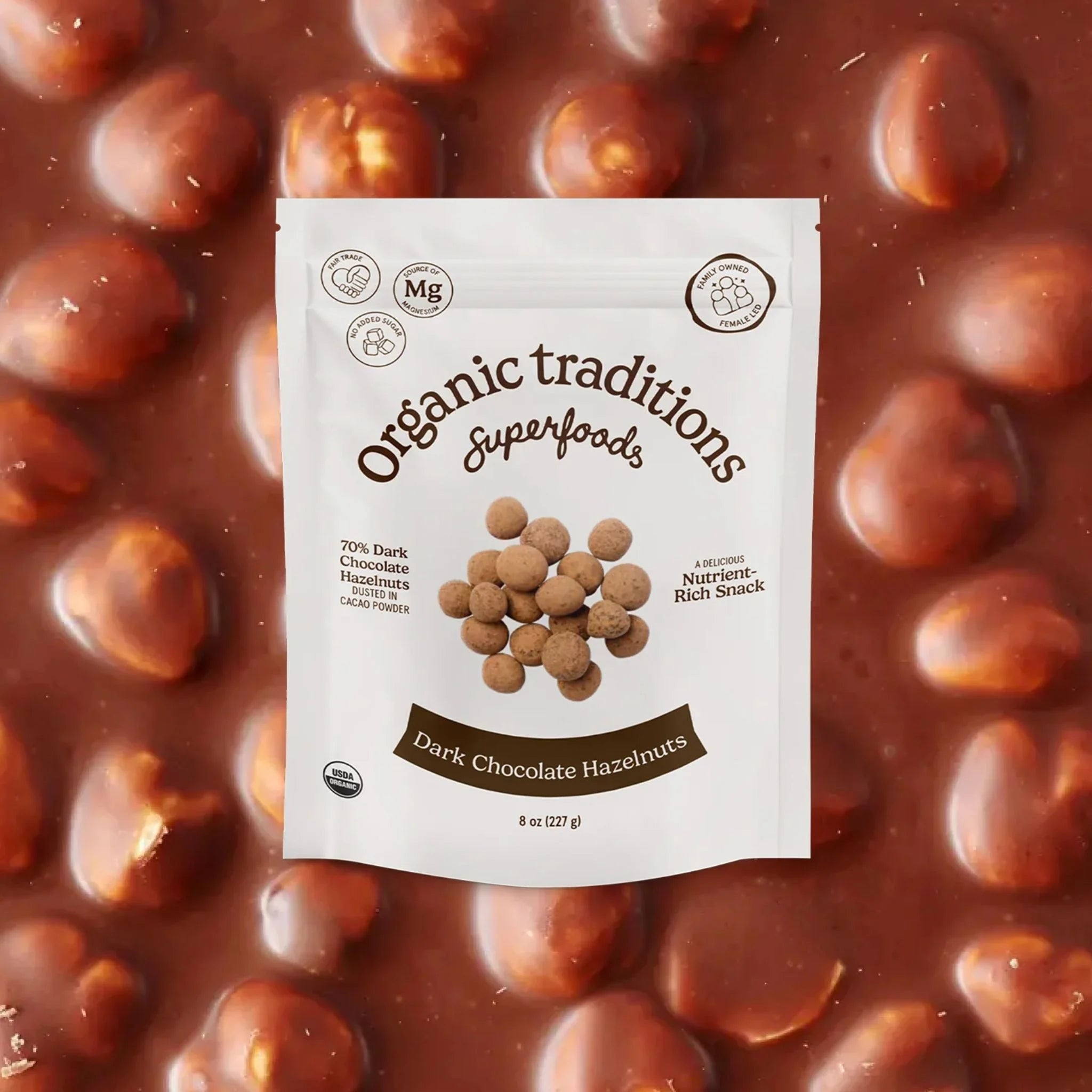 Organic Traditions Dark Chocolate Hazelnuts - 227g - Nature's Source Inc