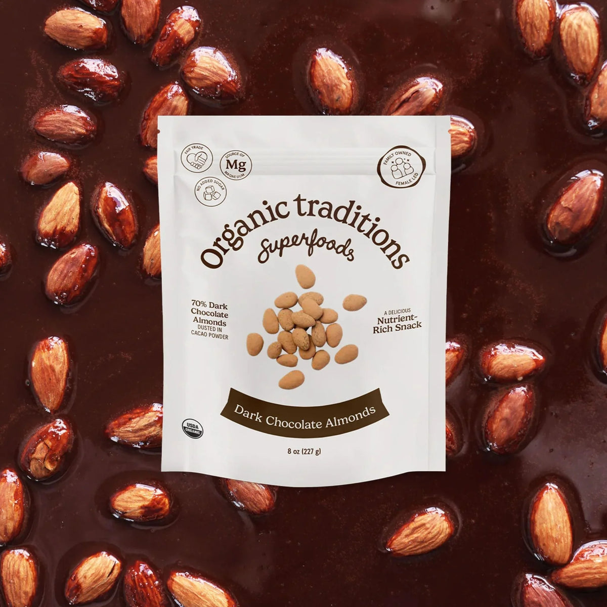 Organic Traditions Dark Chocolate Almonds - 227g - Nature's Source Inc