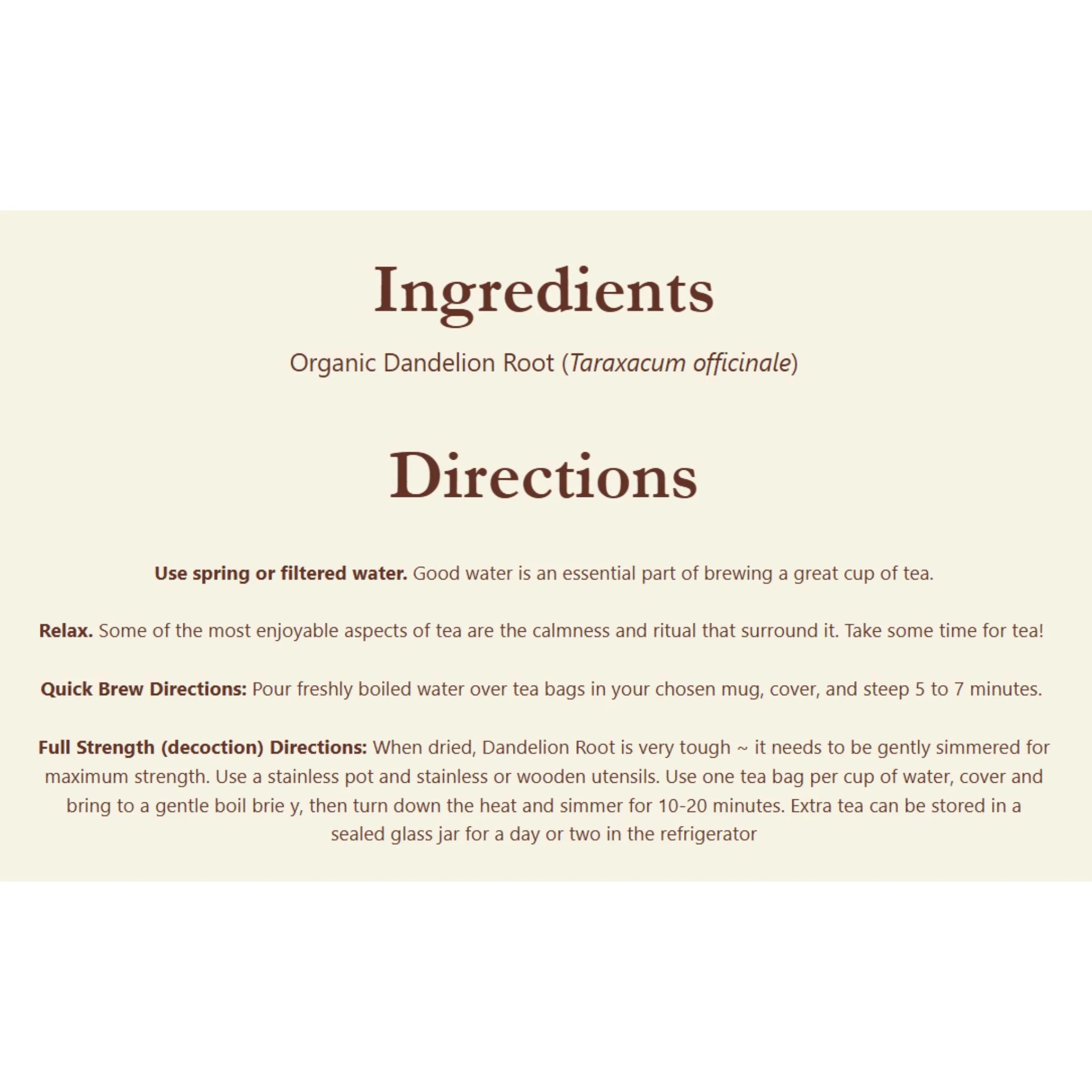 Celebration Herbals Organic Dandelion Root Raw Tea 24 bags