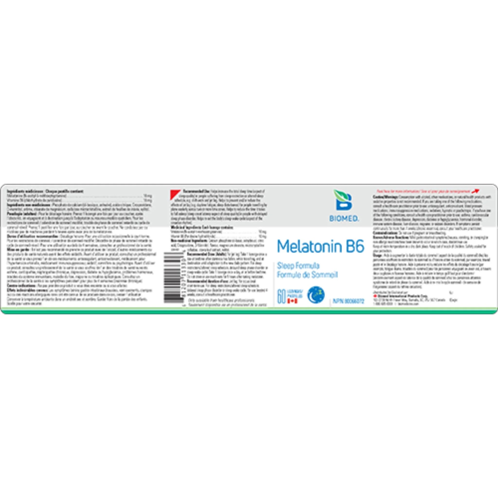 Biomed Melatonin B6 10 mg 60 Lozenges - Nature's Source Inc