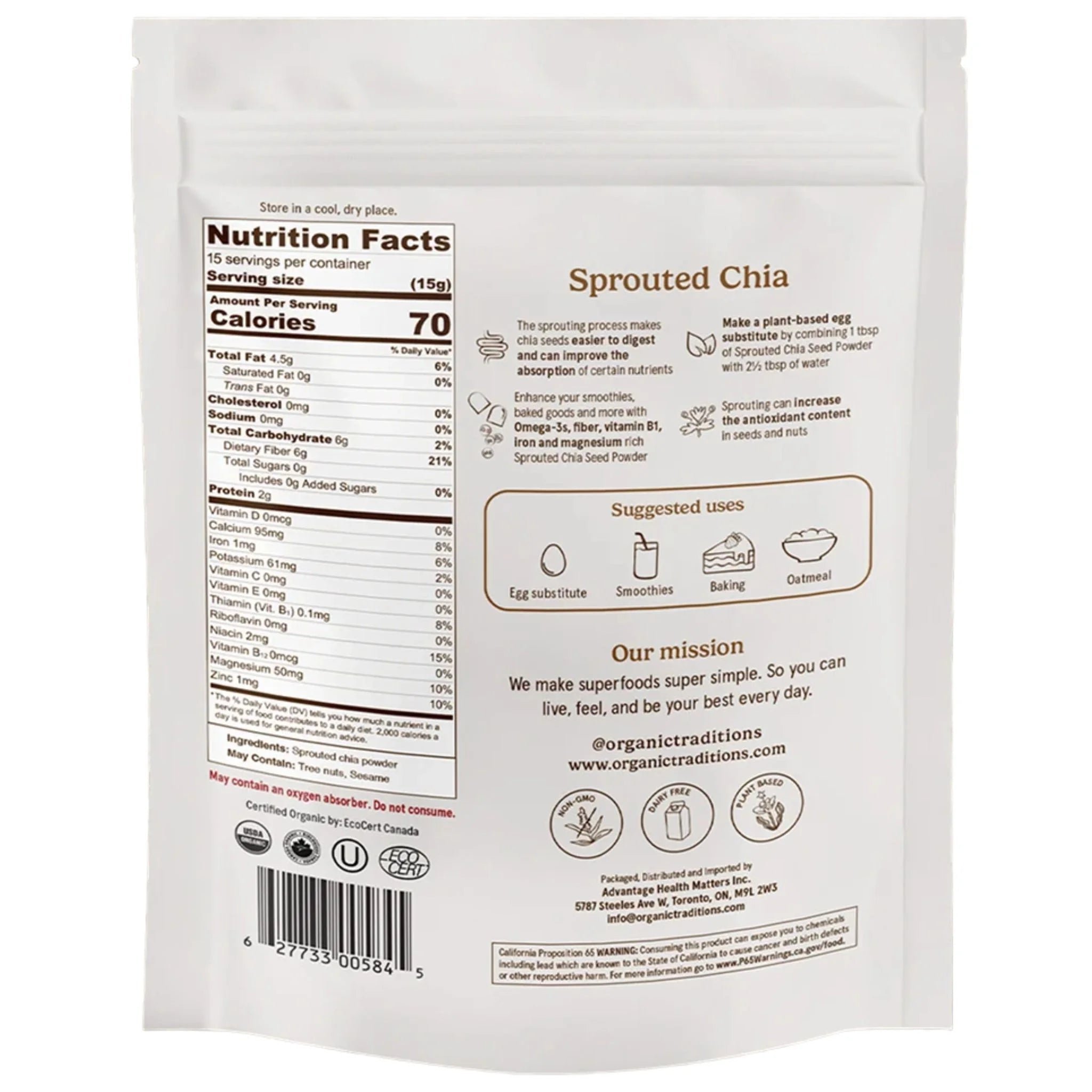Organic Traditions Sprouted Chia Seed Powder - 227g