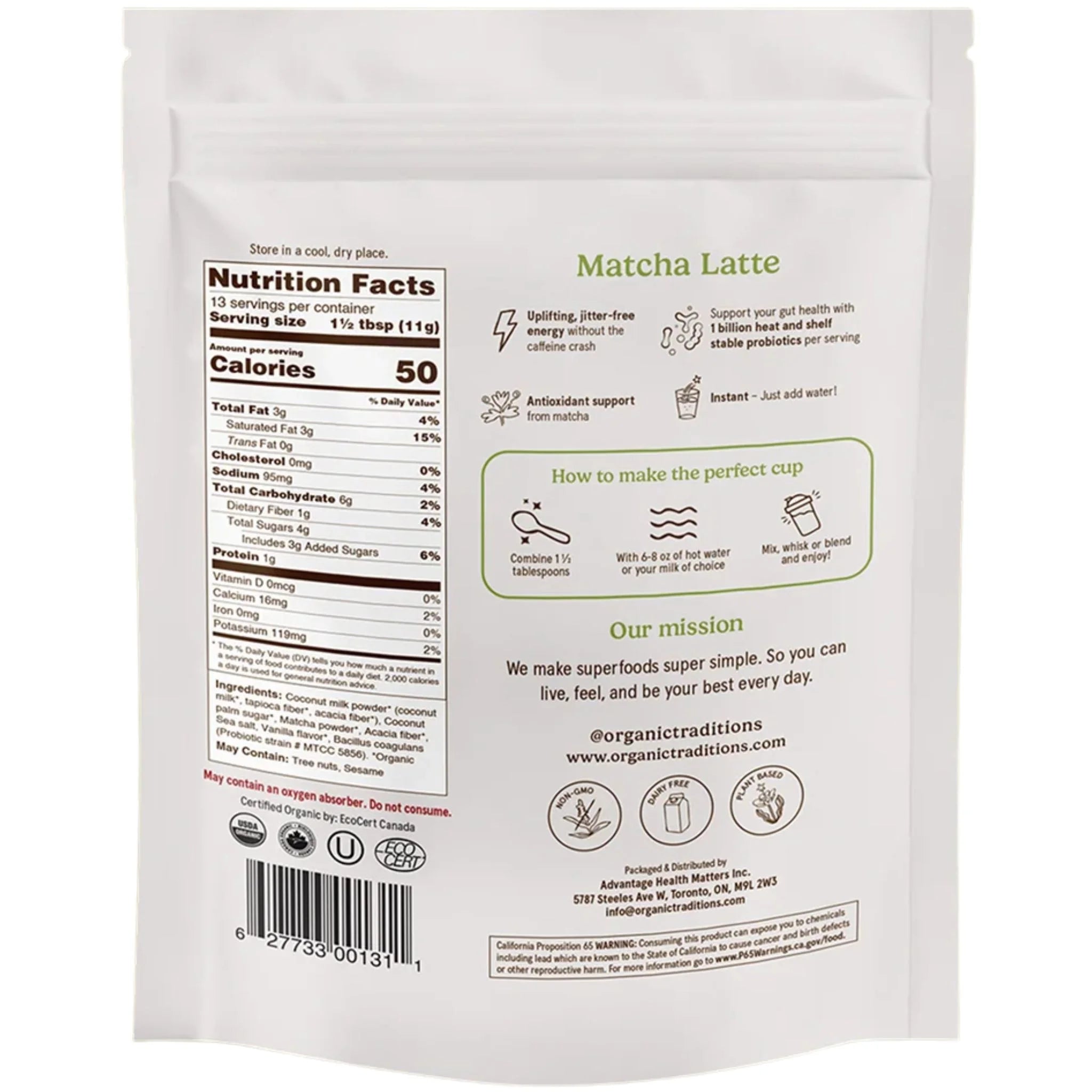 Organic Traditions Matcha Latte with Probiotics - 150g