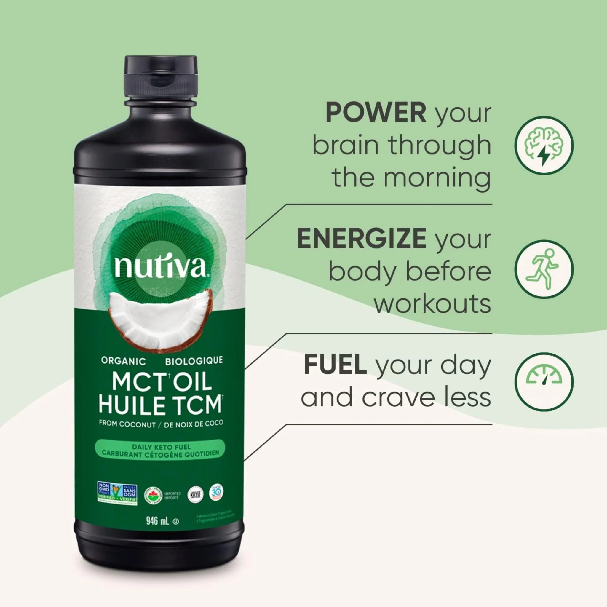 Nutiva Organic Liquid MCT Coconut Oil, Clean Keto Fuel, 946ml