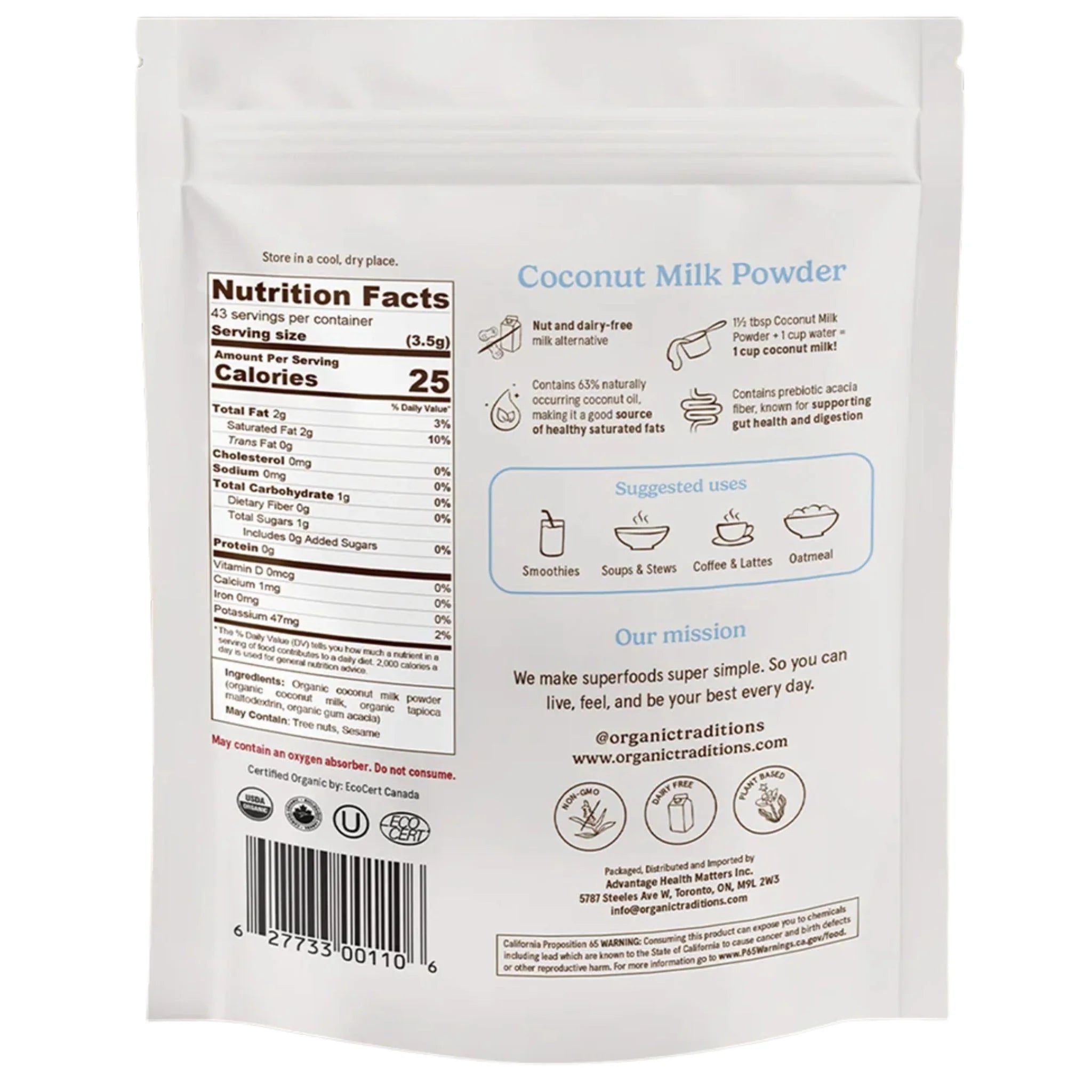 Organic Traditions Coconut Milk Powder 150g