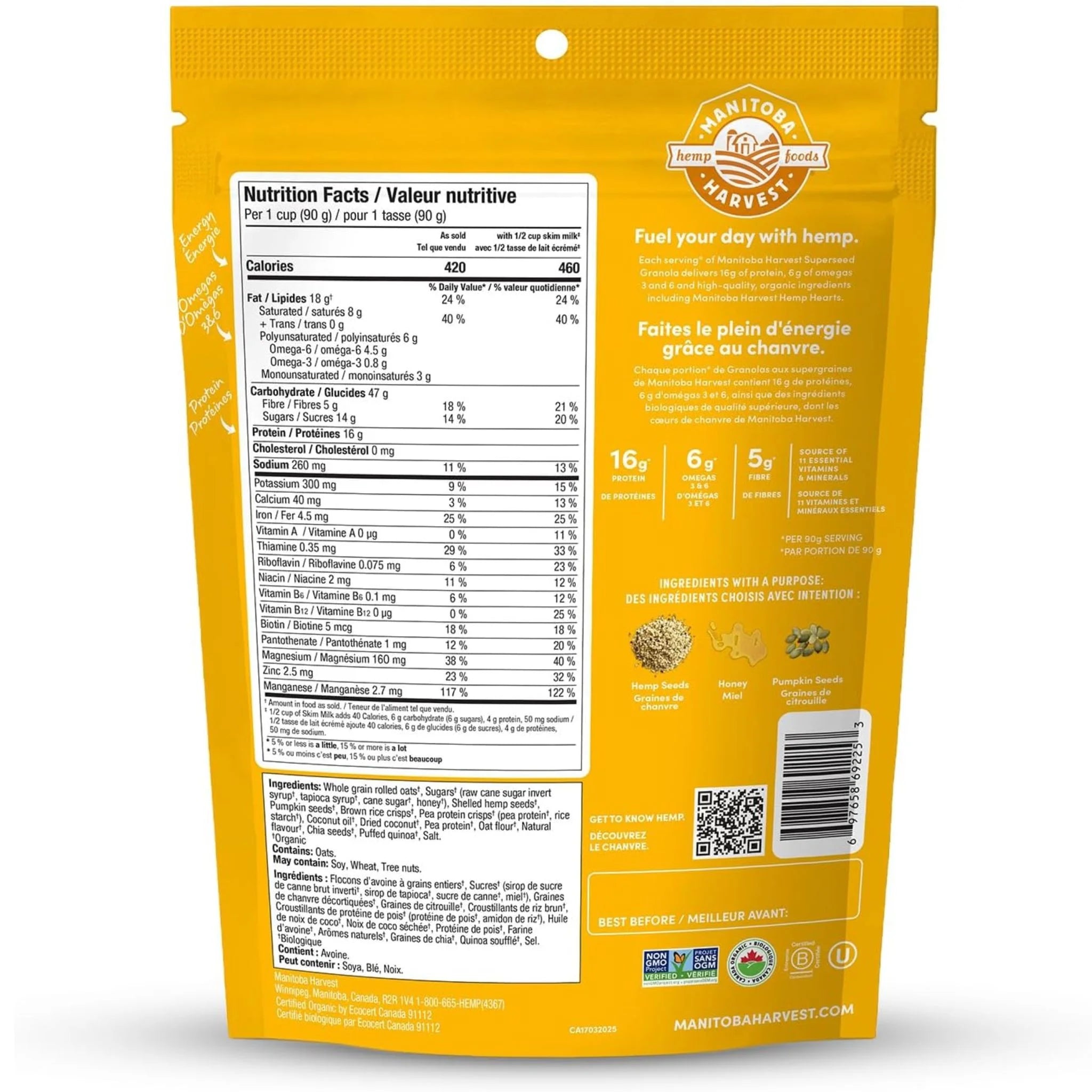 Manitoba Harvest Hemp Yeah! Granola Honey & Oats 283g