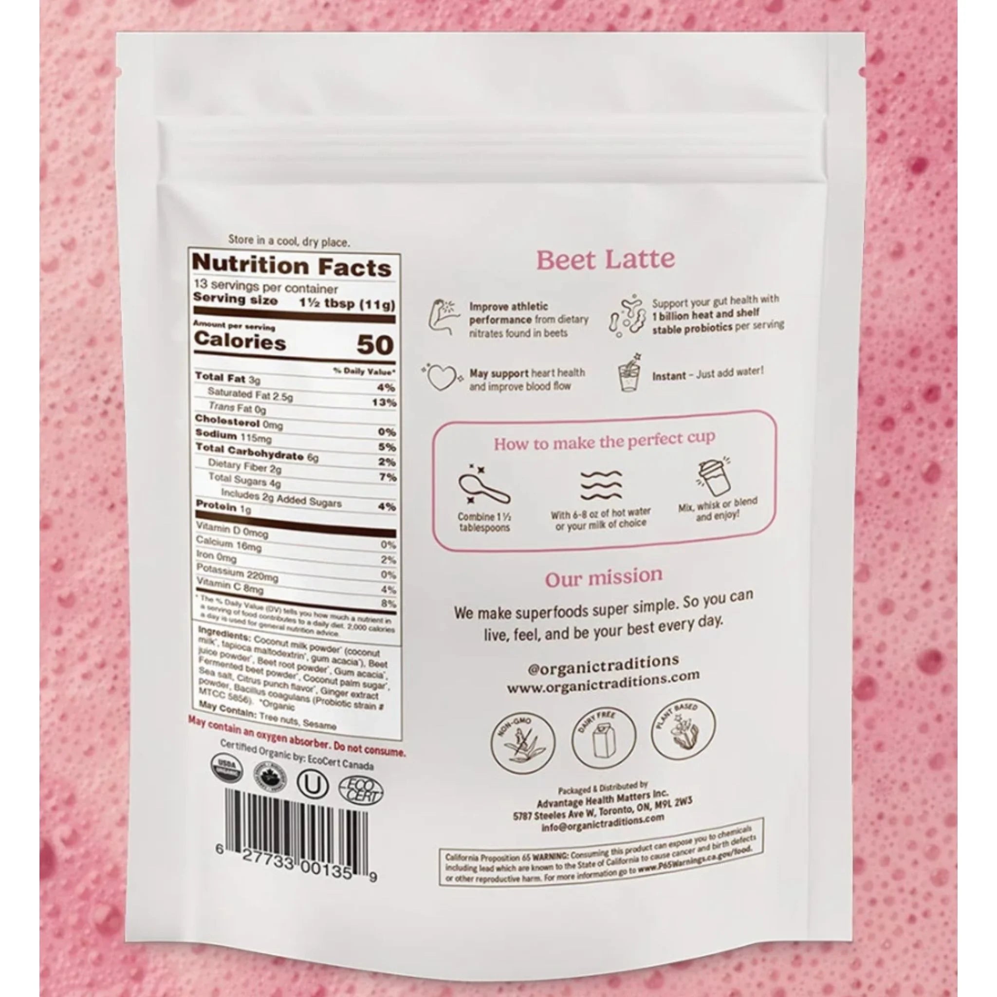 Organic Traditions Beet Latte with Fermented Beet and Probiotics - 150g