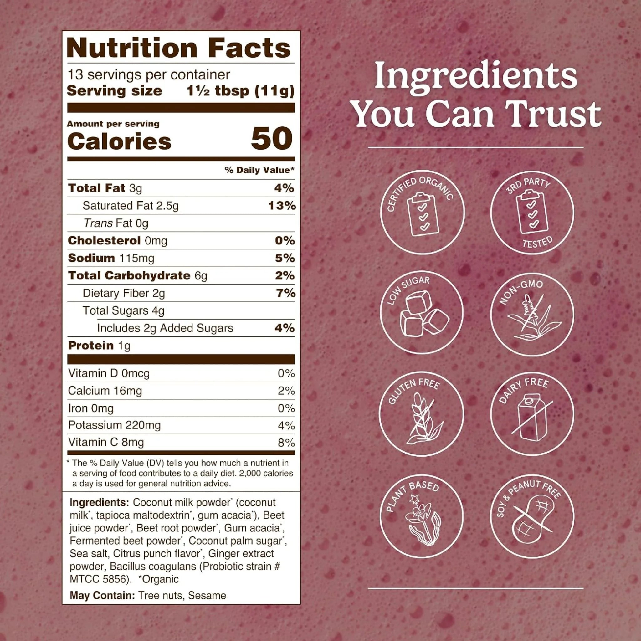 Organic Traditions Beet Latte with Fermented Beet and Probiotics - 150g
