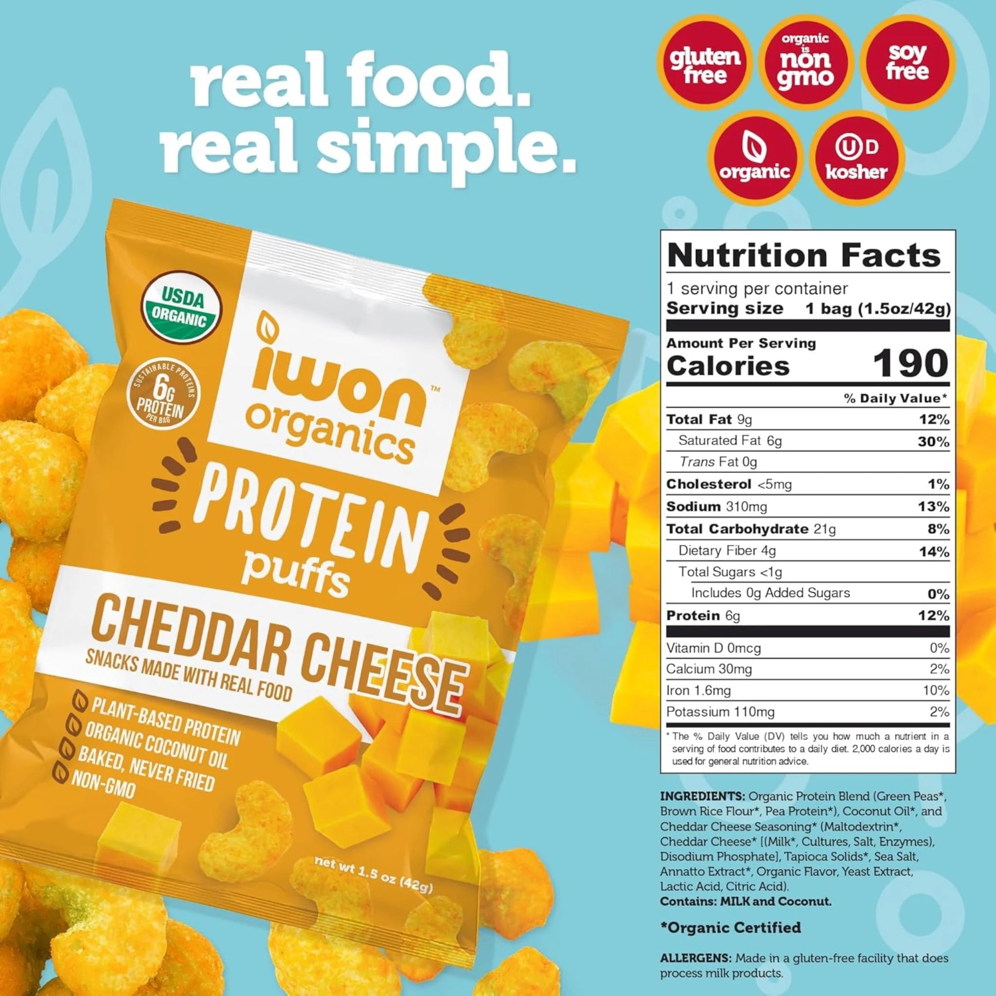 iWon Organics Cheddar Cheese Protein Puffs 42g