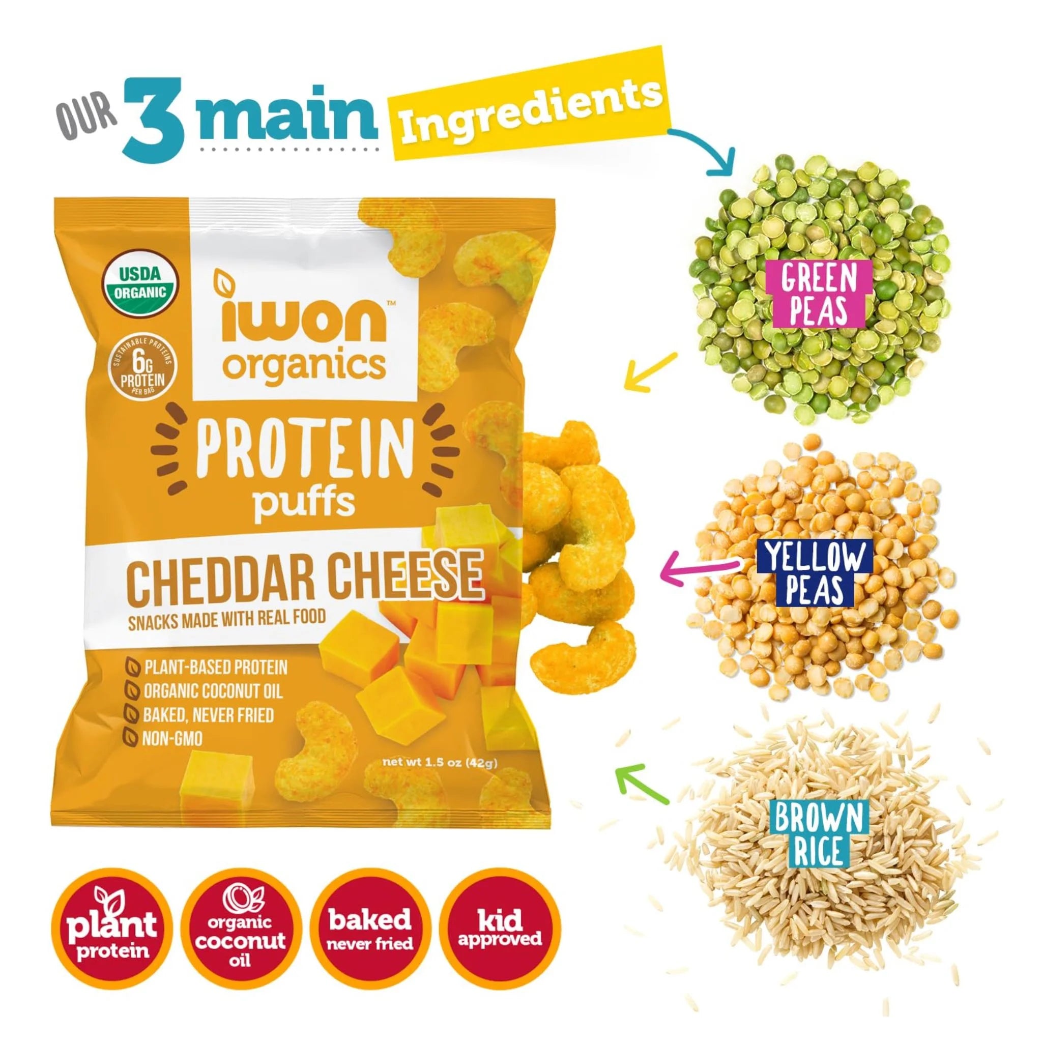 iWon Organics Cheddar Cheese Protein Puffs 42g