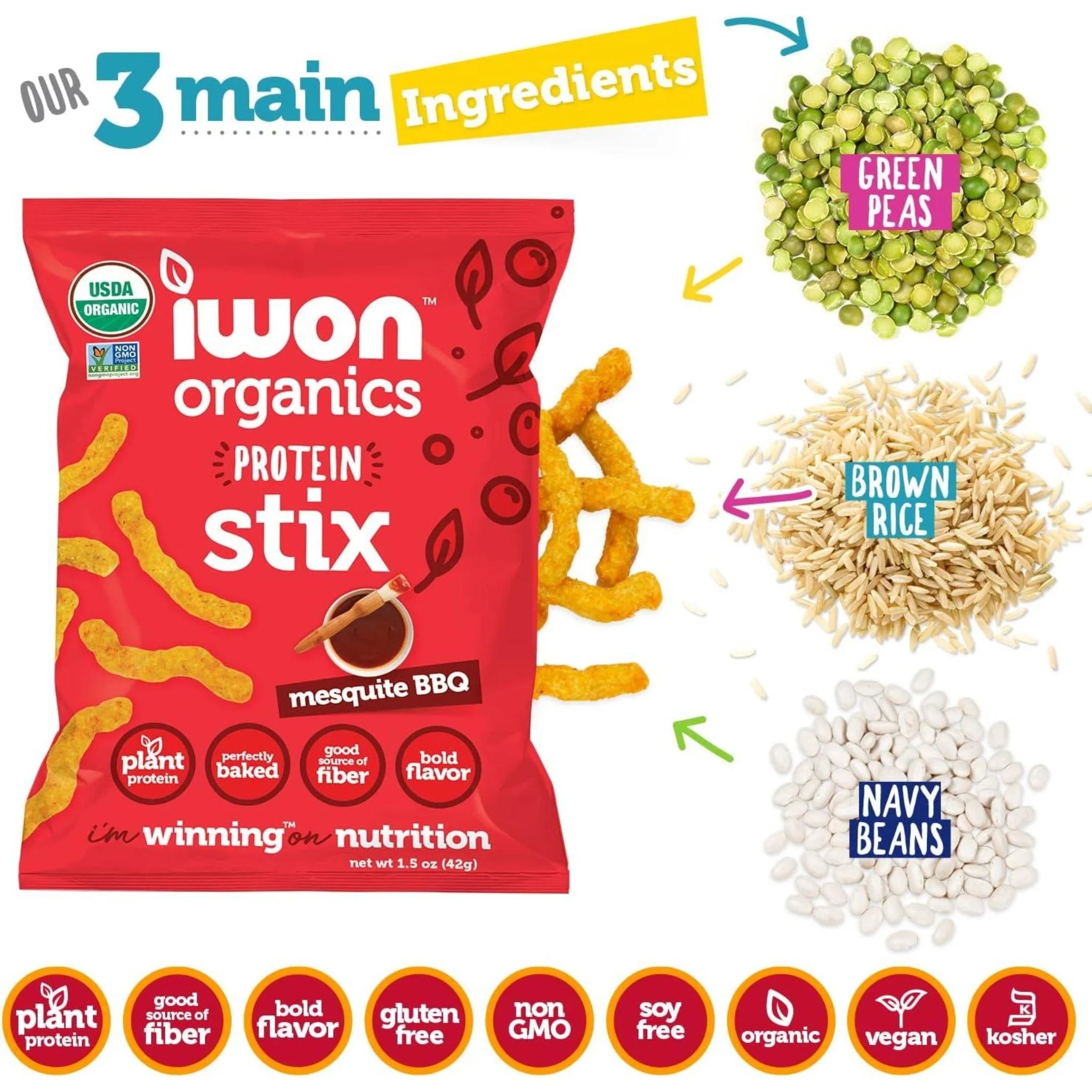 iWon Organics Mesquite BBQ Plant-Based Protein Stix 42g