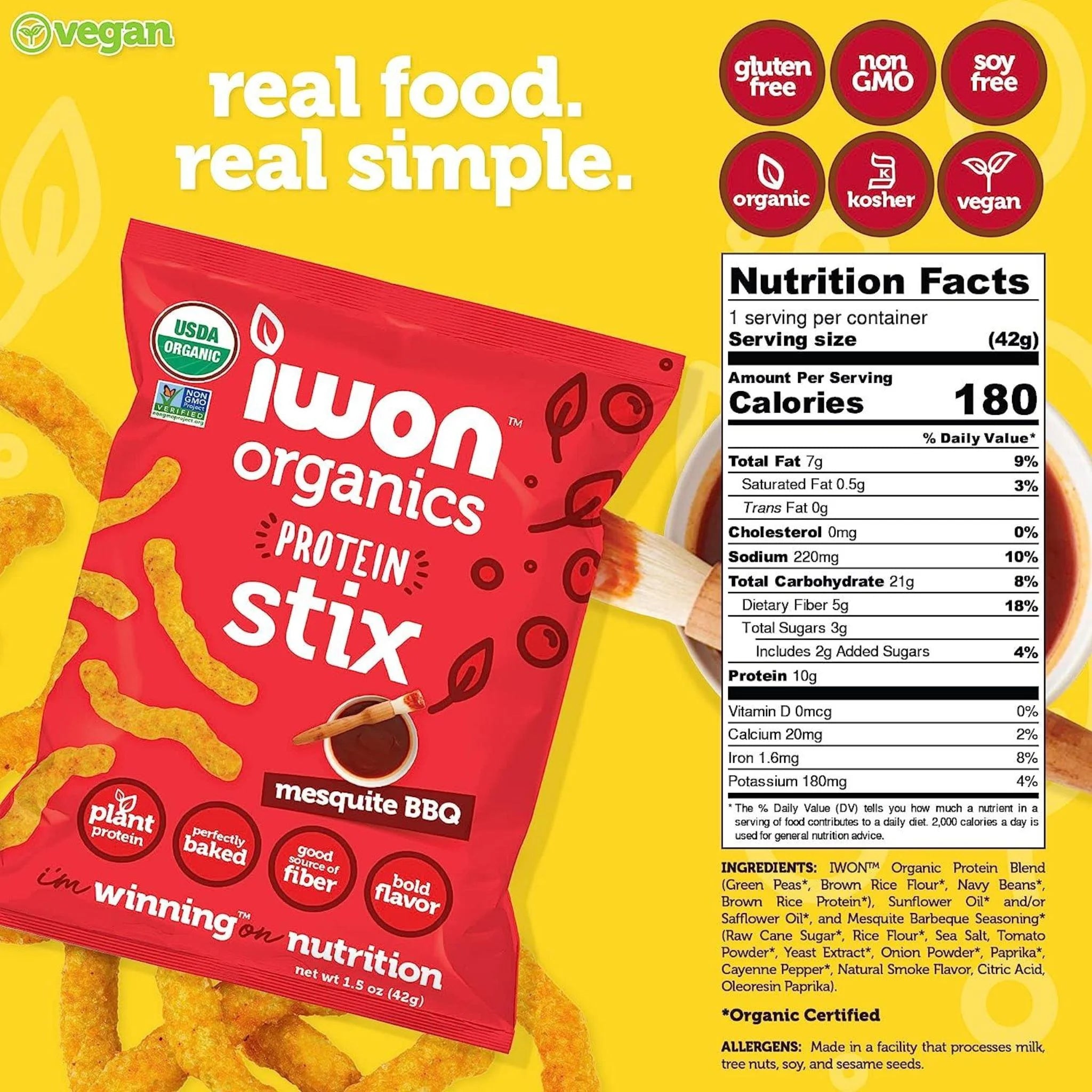 iWon Organics Mesquite BBQ Plant-Based Protein Stix 42g