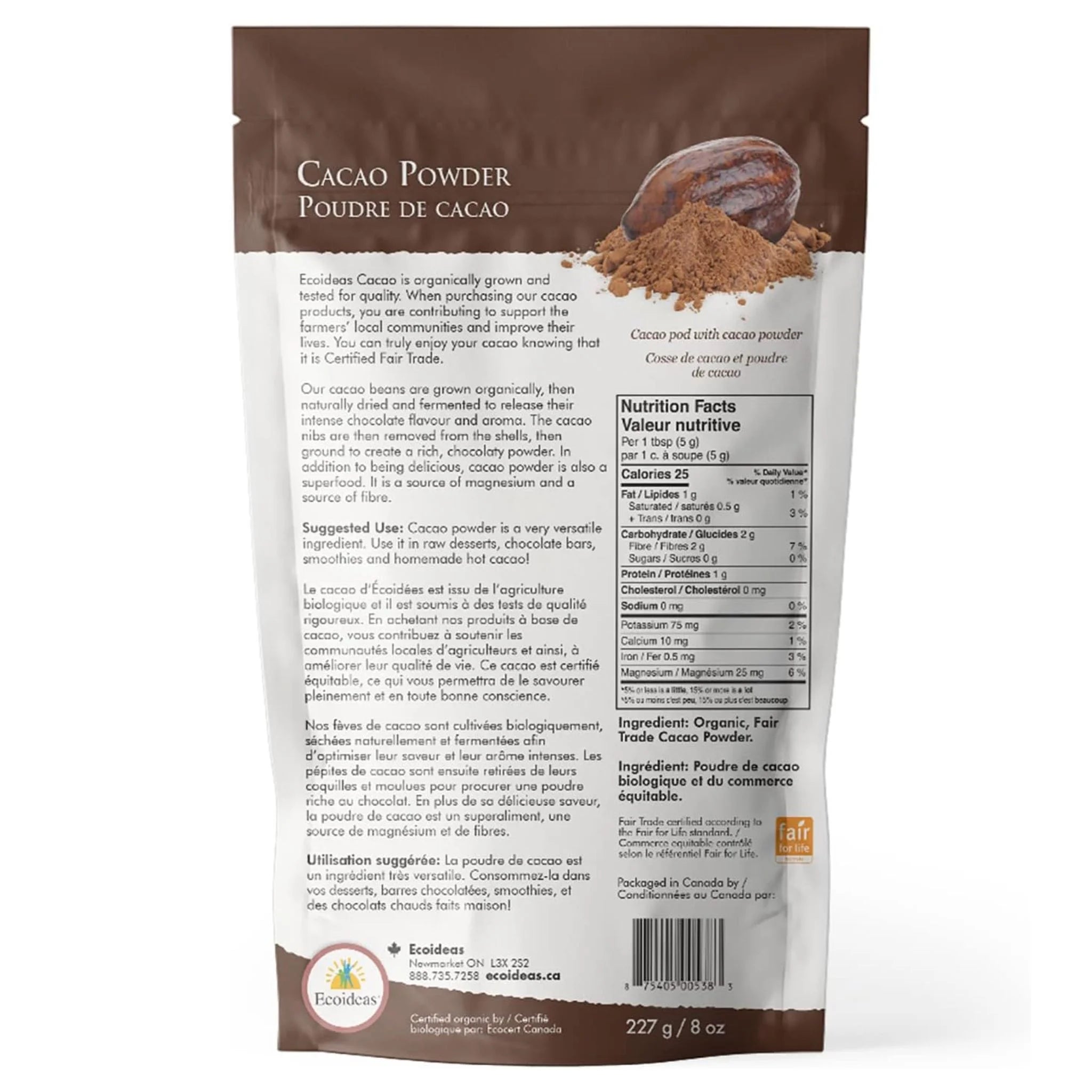 Ecoideas Organic Fair Trade Cacao Powder - 227g