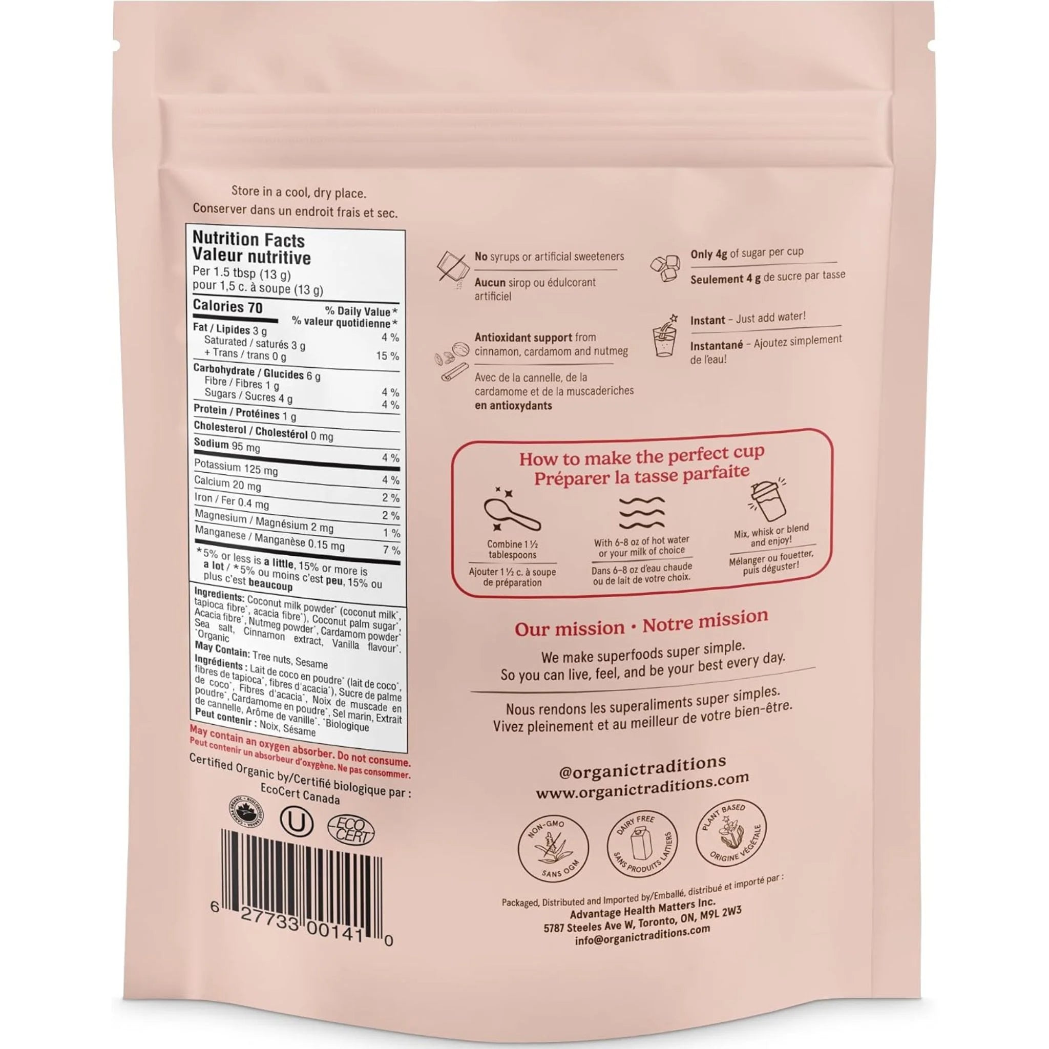 Organic Traditions Holiday Spice Latte Instant Mix - 150g