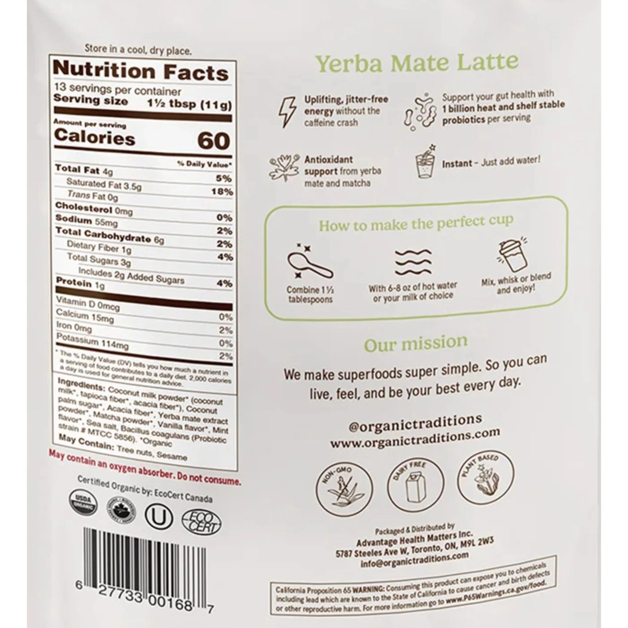Organic Traditions Yerba Matte Latte 150g