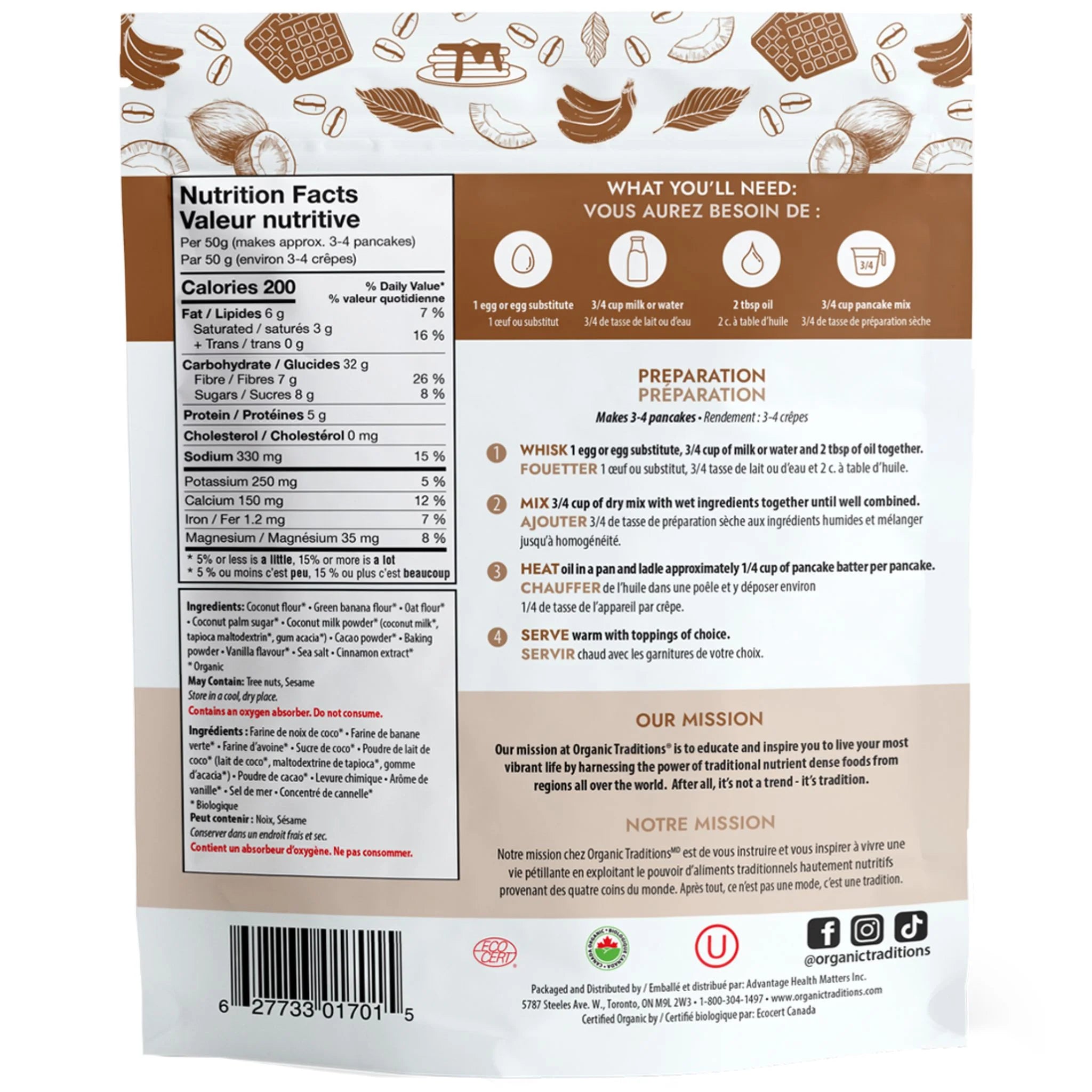 Organic Traditions Pancake Waffle Chocolate 300g