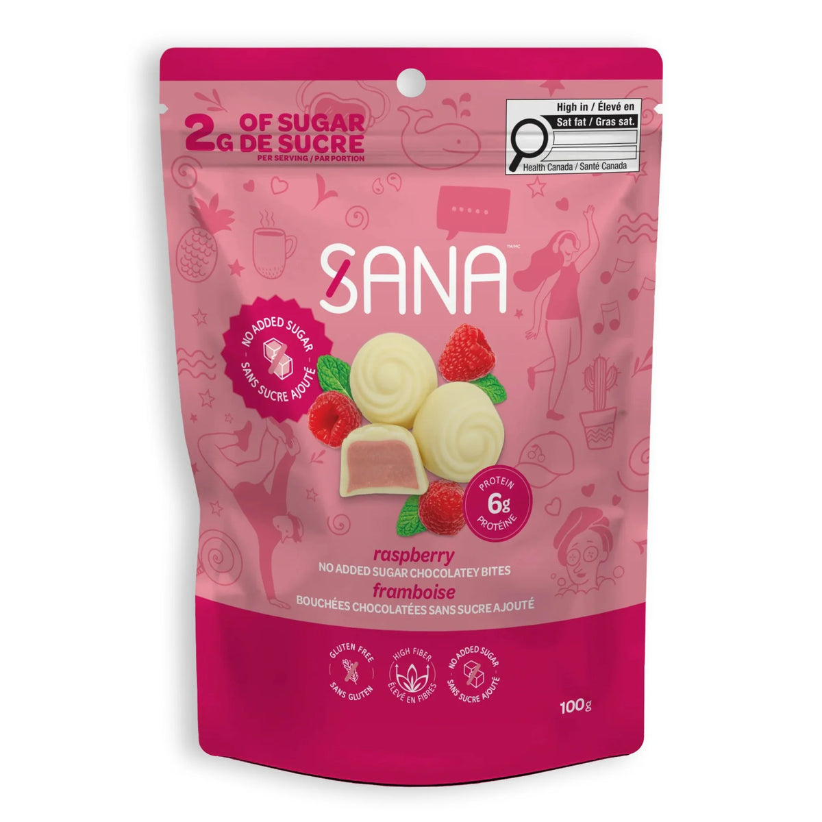 Sana White Chocolaty Bites Raspberry 100g