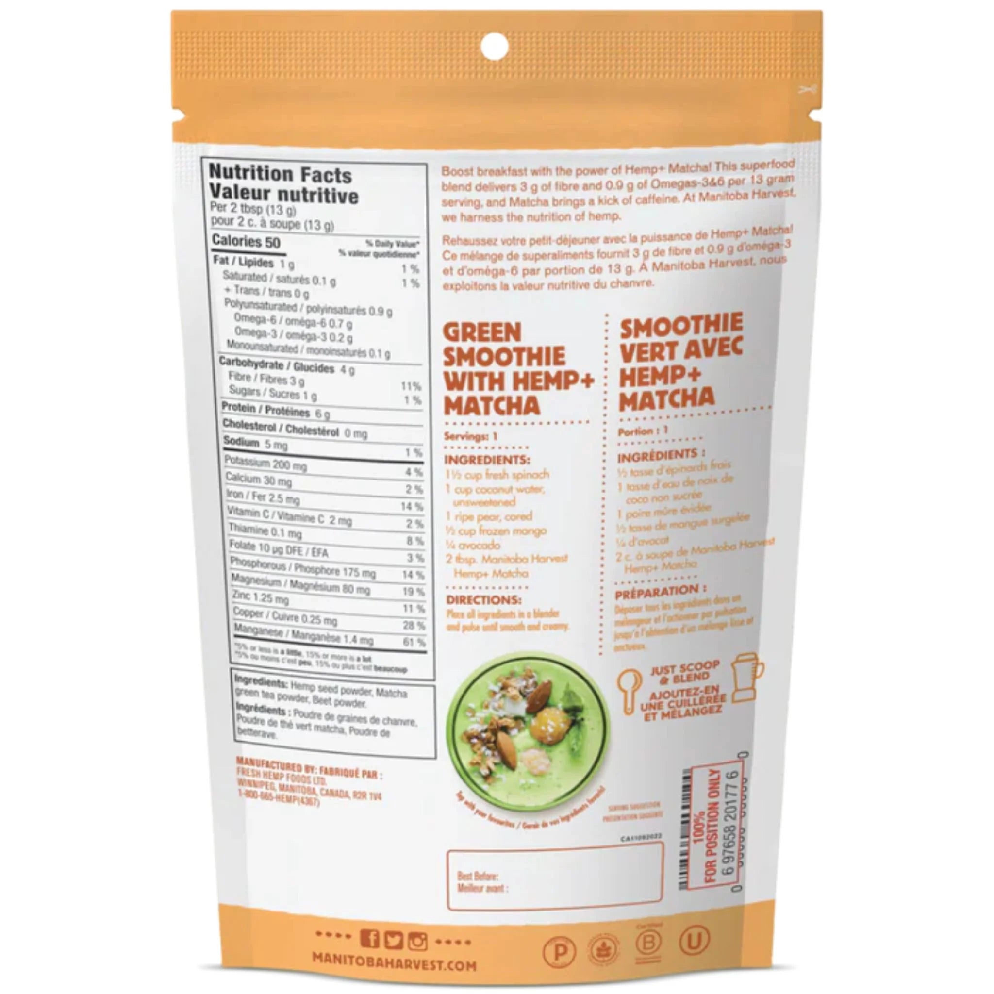 Manitoba Harvest Hemp+ Matcha 156g