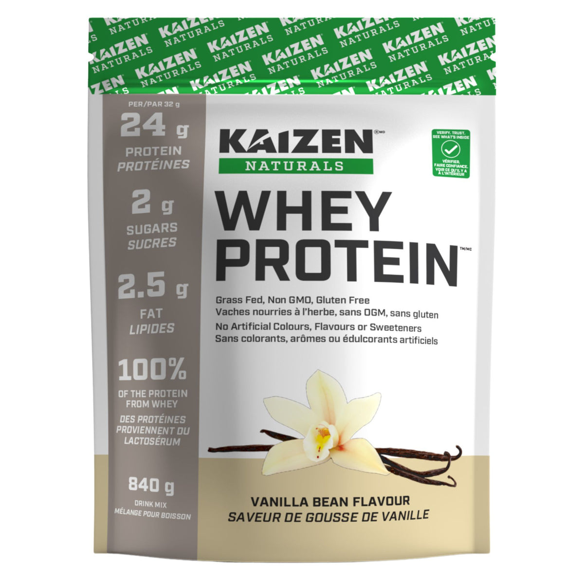 Kaizen Naturals Whey Protein Vanilla Bean 840g - Nature's Source Inc