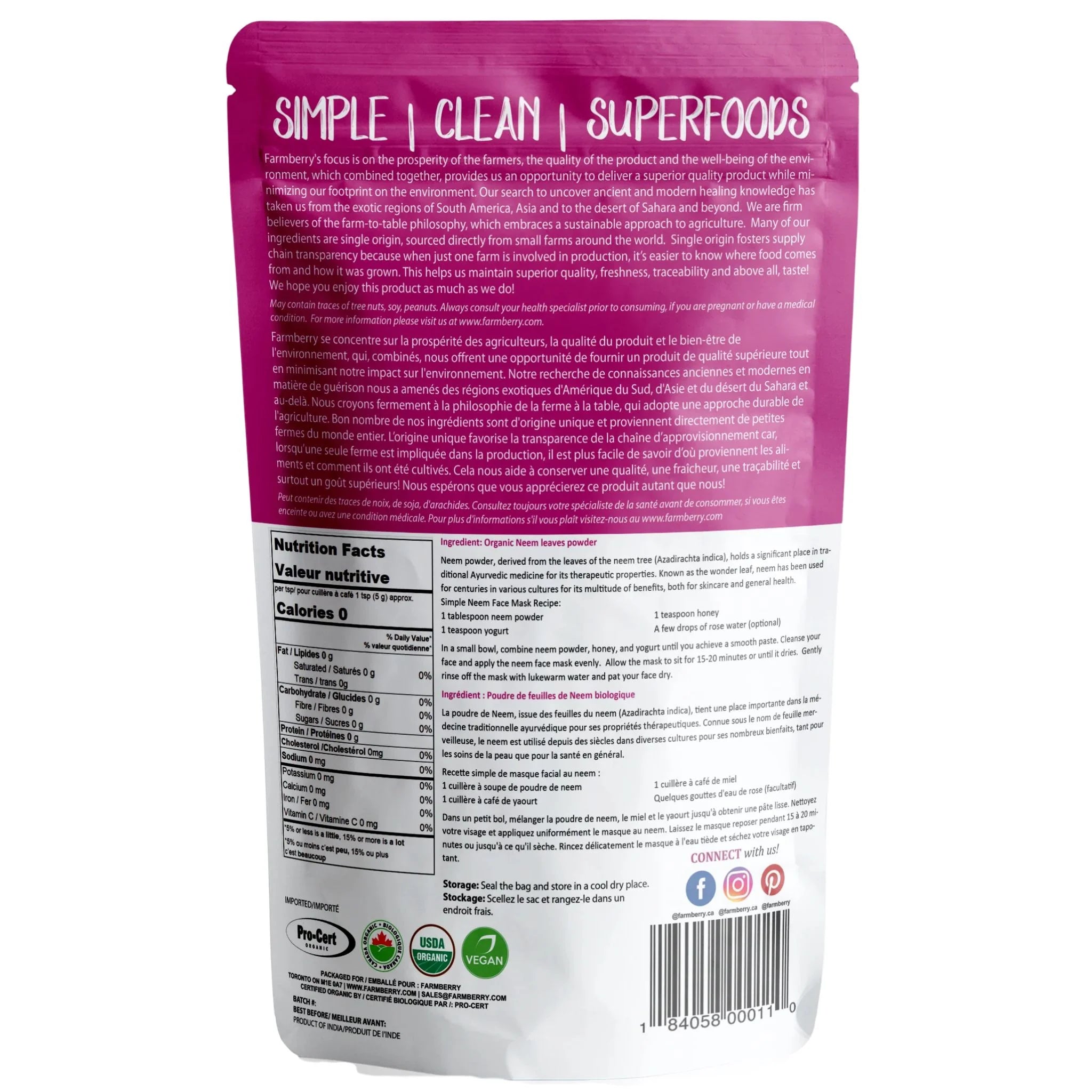 Farmberry Organic Neem Leaf Powder 230g