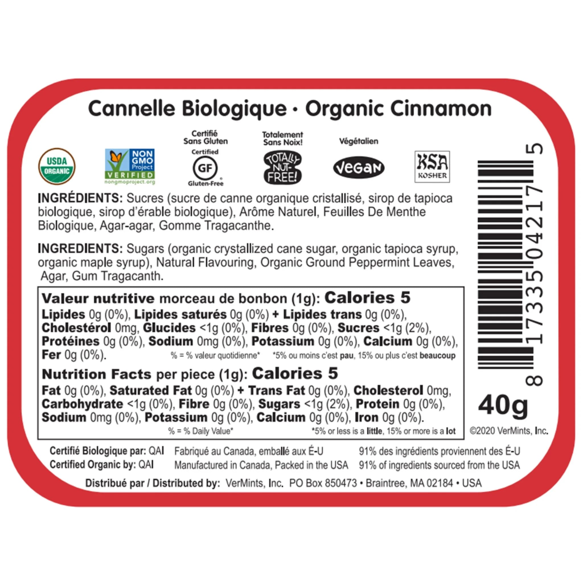 VerMints Organic Mints Cinnamon 40g