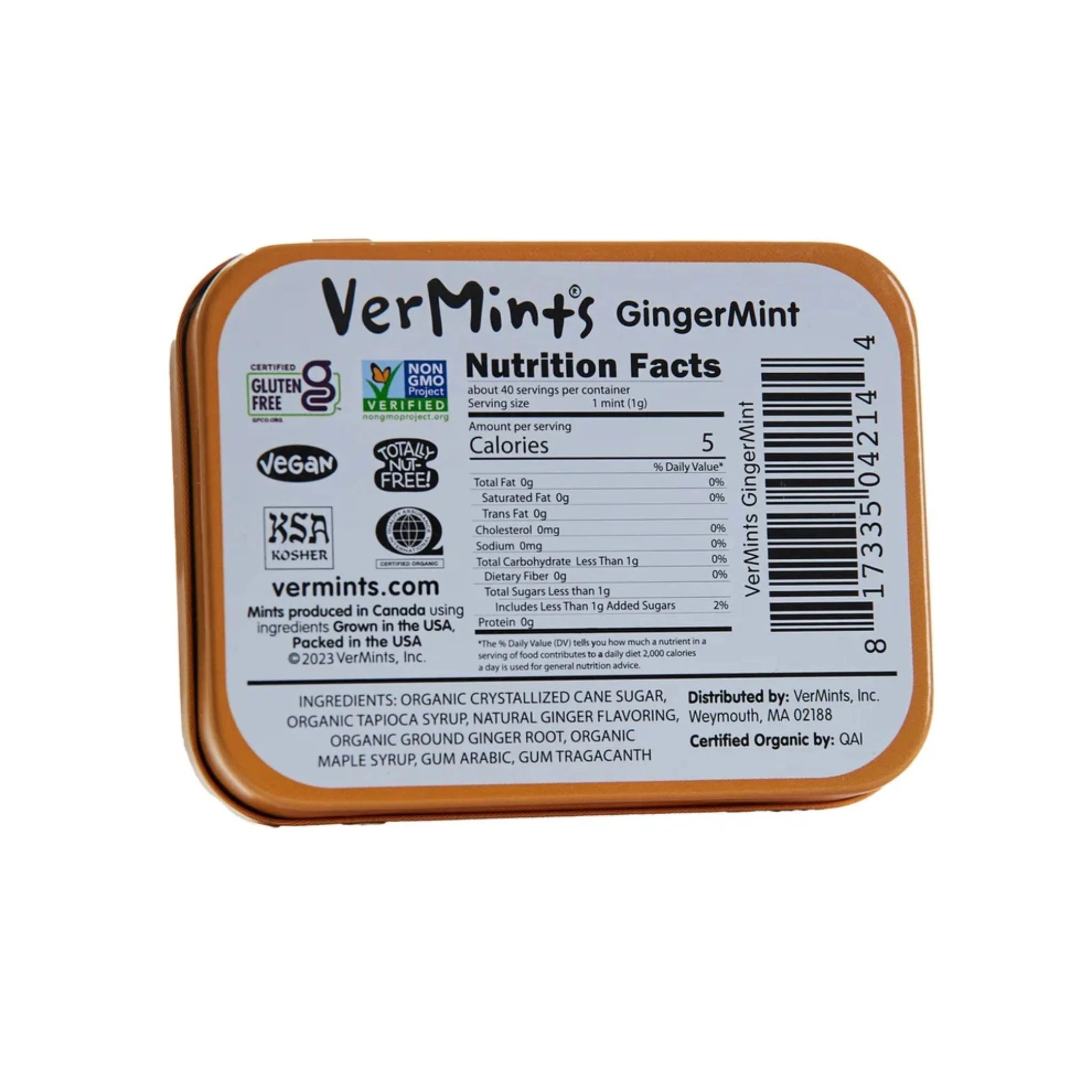 VerMints Organic Mints Ginger 40g