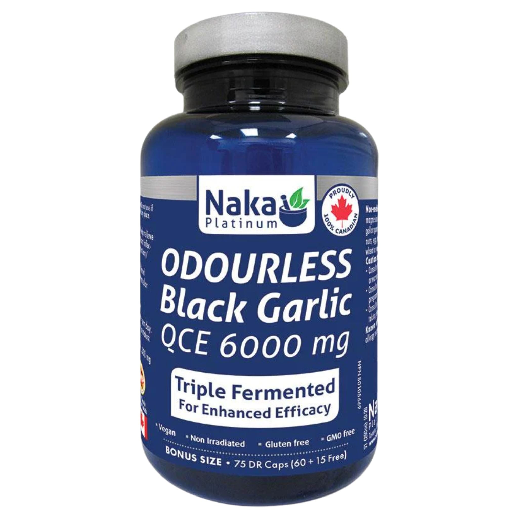 Naka Platinum Odourless Black Garlic 6000mg 75 DR Capsules - Nature's Source Inc