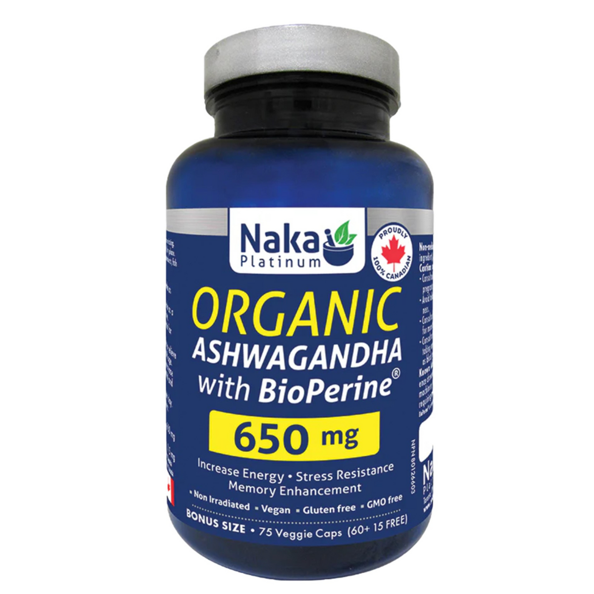 Naka Platinum Organic Ashwagandha 650mg 75 Vegan Capsules - Improves Athletic and Sleep, Boosts Testosterone & Increases Fertility in Men, Reduces Inflammation, Supports Brain Health