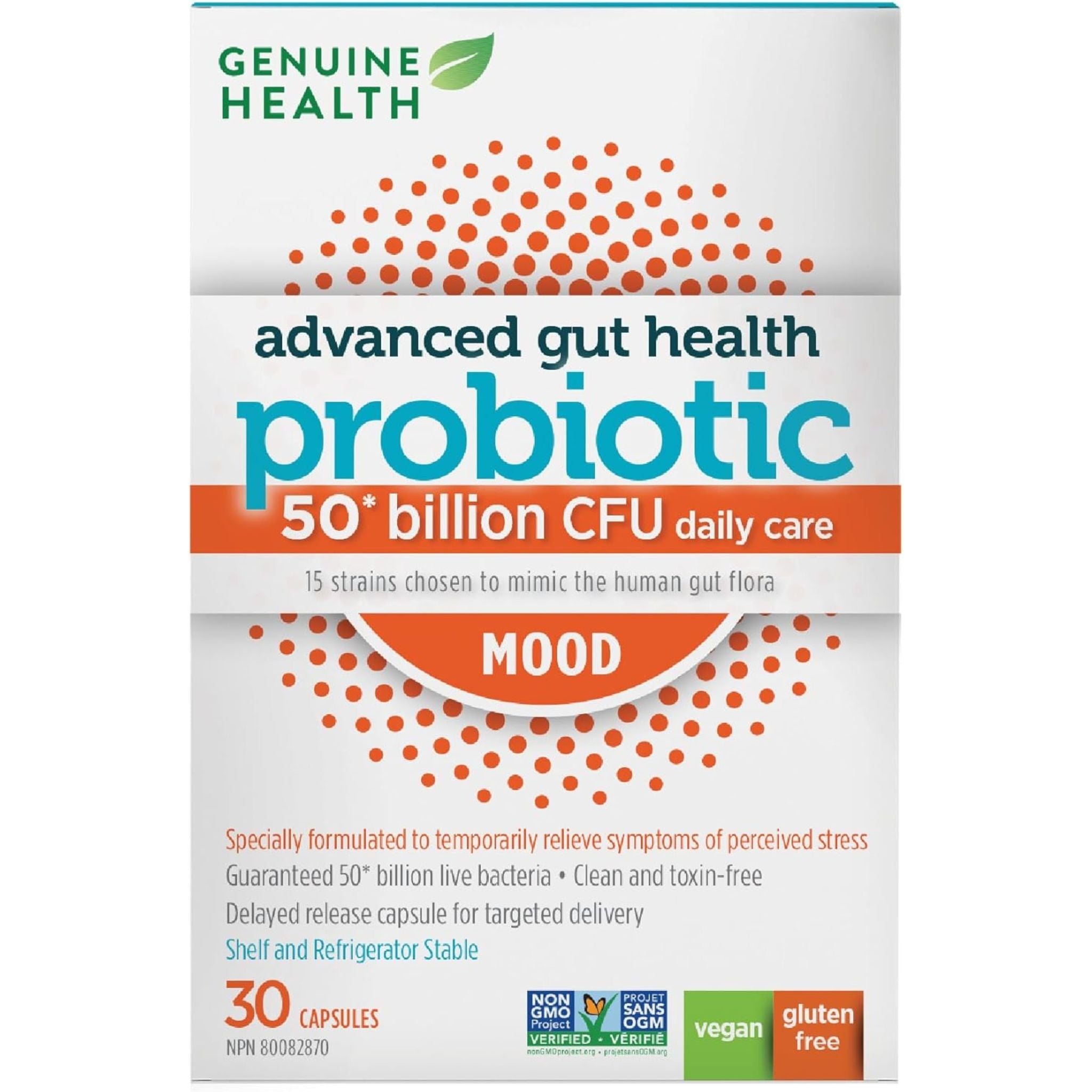 Genuine Health Advanced Gut Health Probiotic Mood 50 Billion CFU 30 Veggie Caps - Nature's Source Inc