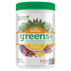 Genuine Health Greens + Detox Lemon 204g - Cleanse Liver and Kidneys, Promotes Daily Mental and Physical Energy, Stronger Gut Health, Digestion, and Immunity