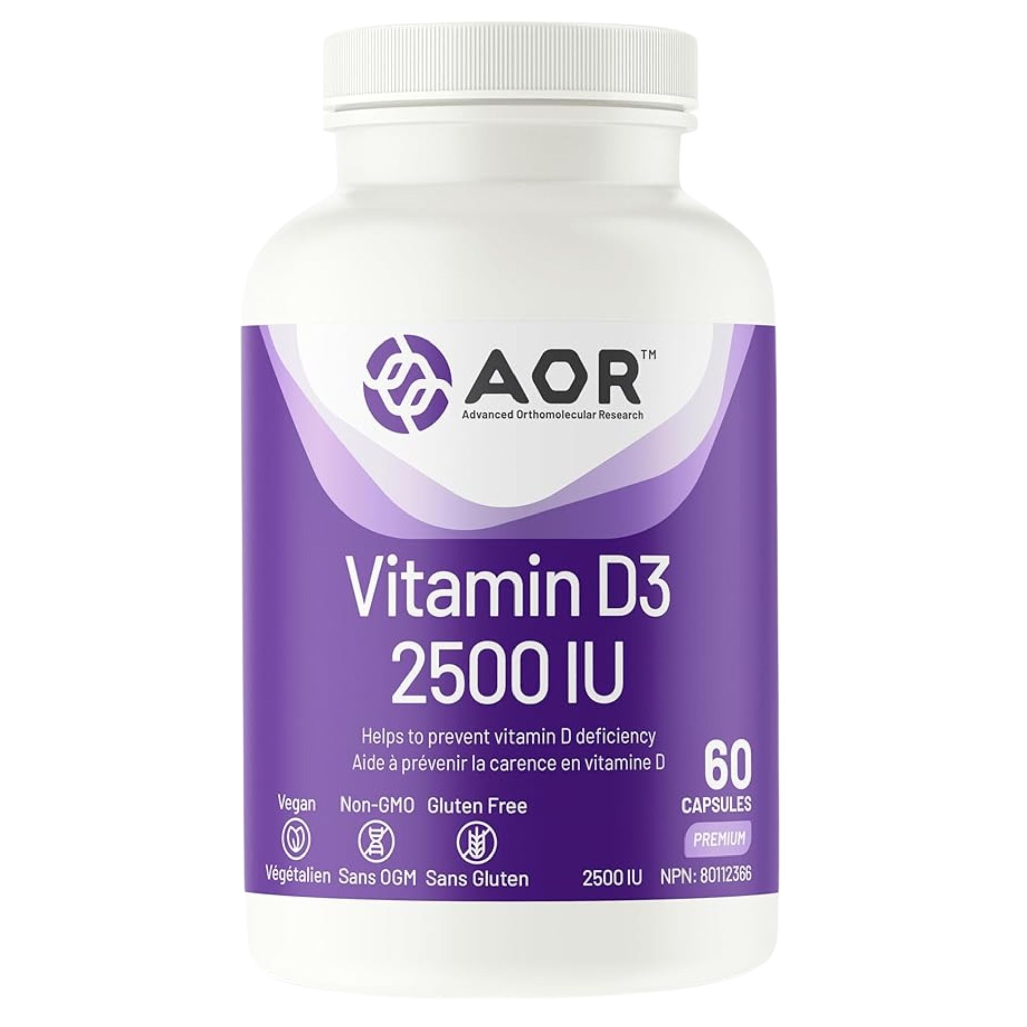 AOR Vitamin D3 2500IU 60 Capsules - Nature's Source Inc
