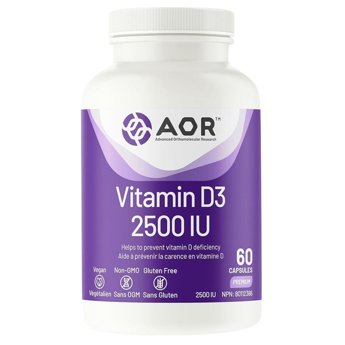AOR Vitamin D3 2500IU 60 Capsules - Nature's Source Inc