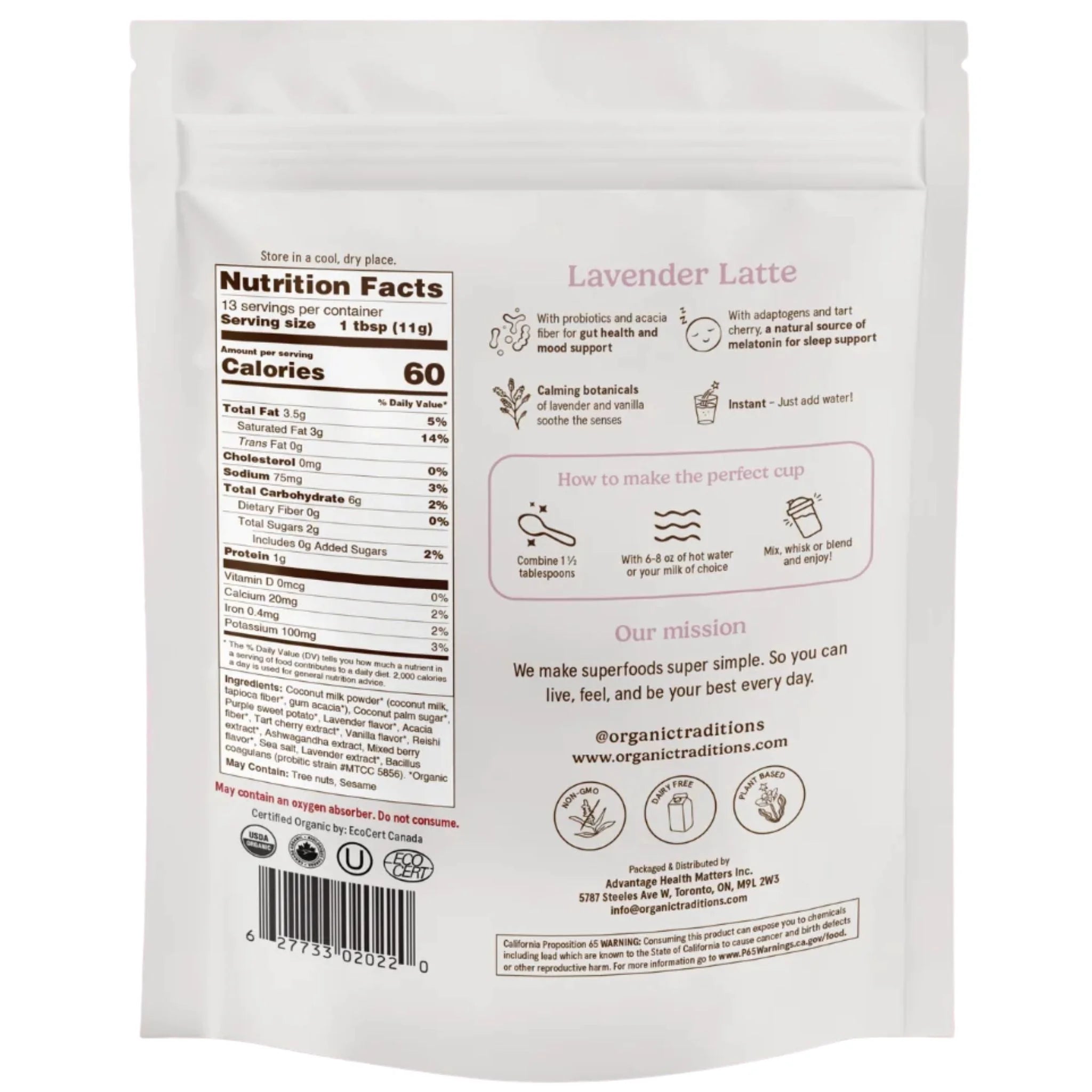 Organic Traditions Lavender Dream Latte 150g