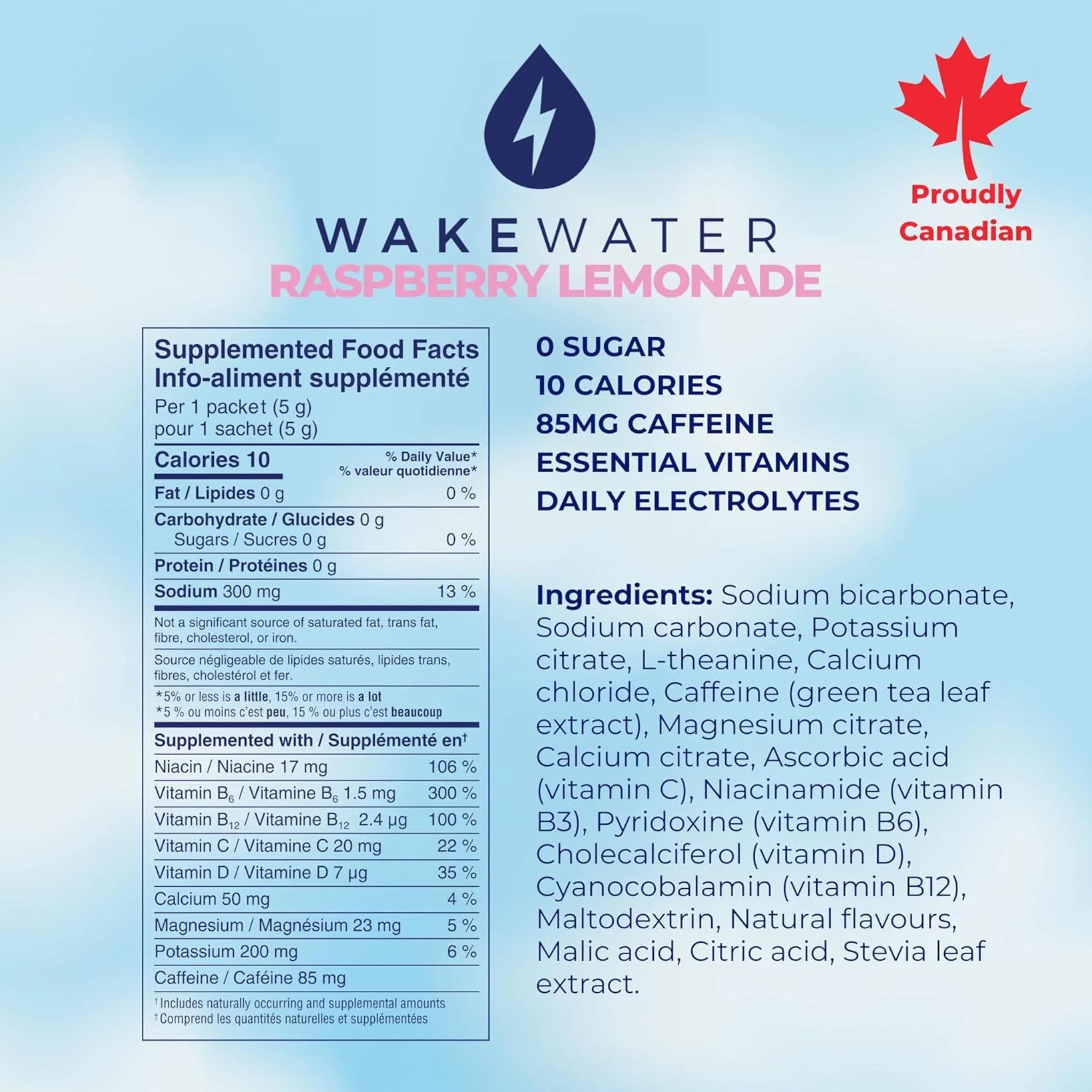 WakeWater Plus Raspbery Lemonade 5g x 10 - Nature's Source Inc