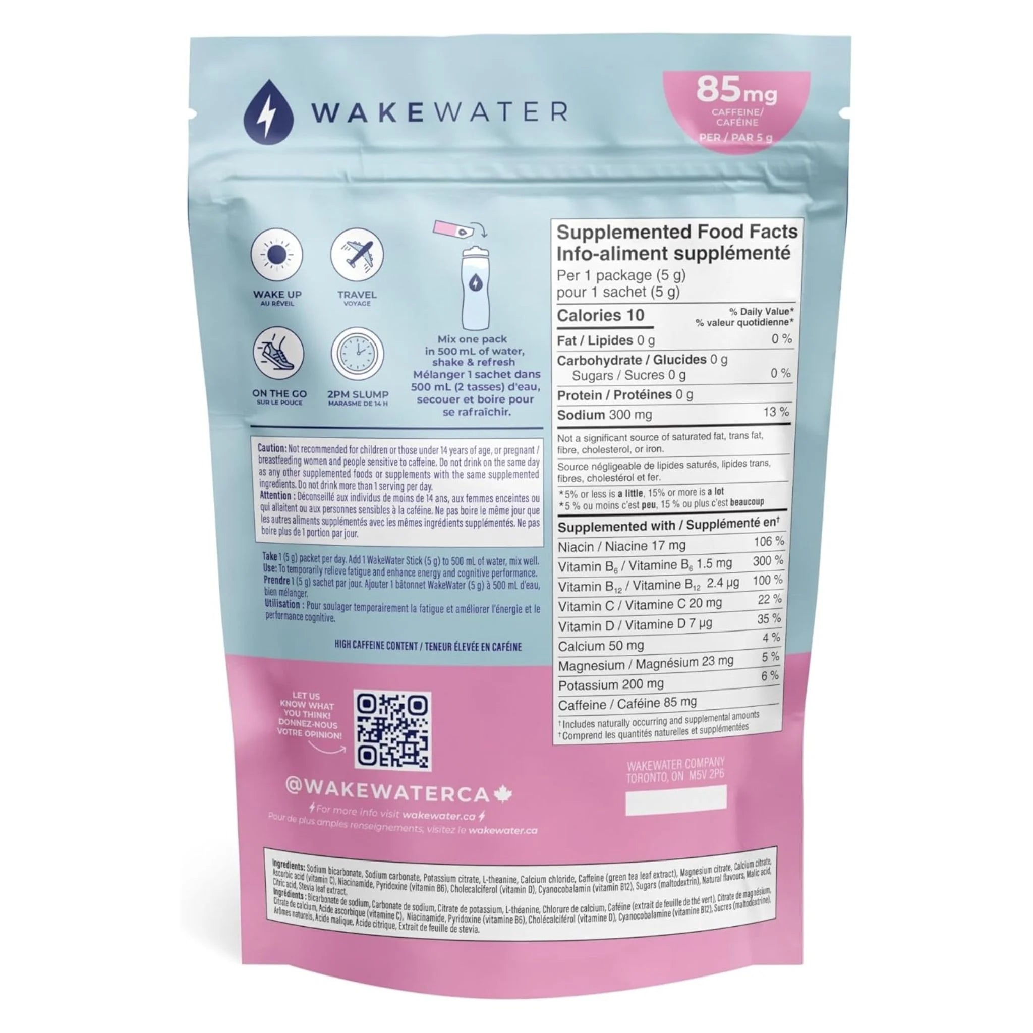 WakeWater Plus Raspbery Lemonade 5g x 10 - Nature's Source Inc