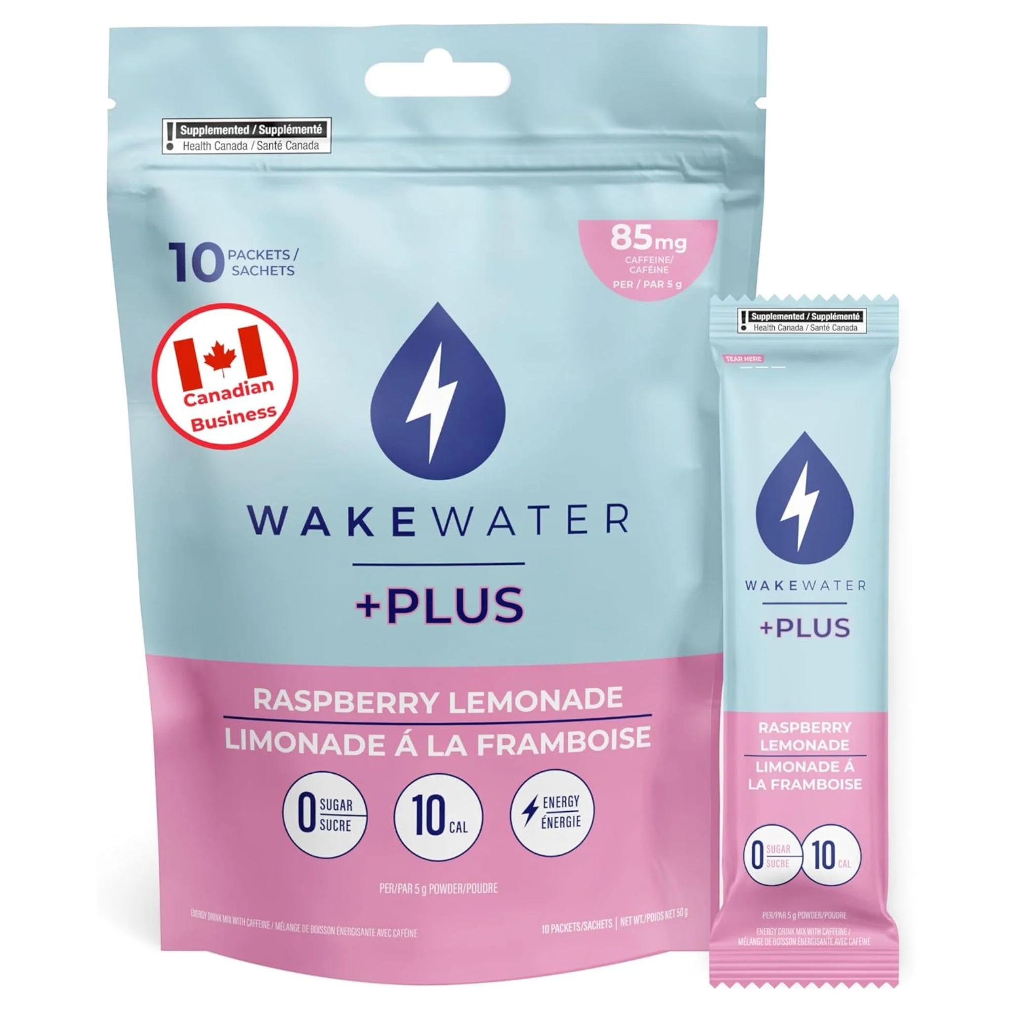 WakeWater Plus Raspbery Lemonade 5g x 10 - Nature's Source Inc